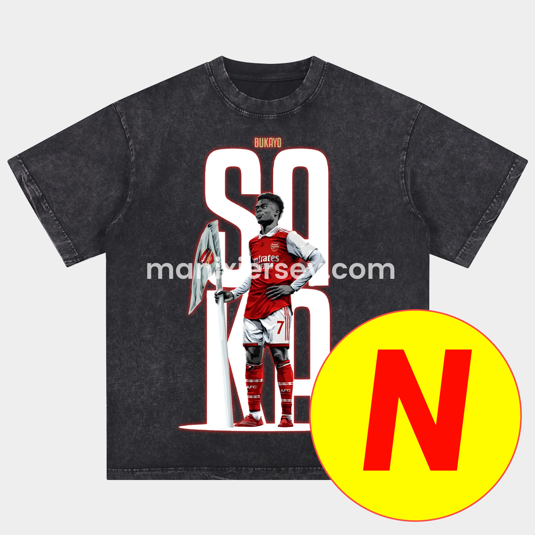 Arsenal Henry Wenger Saka Gunners Oversized Washed T-Shirt - ReplicasJersey