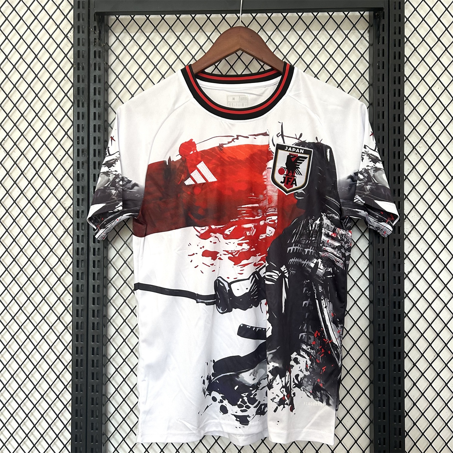 Japan 25-26 Black Samurai Silhouette White Jersey - Fans Version - ReplicasJersey