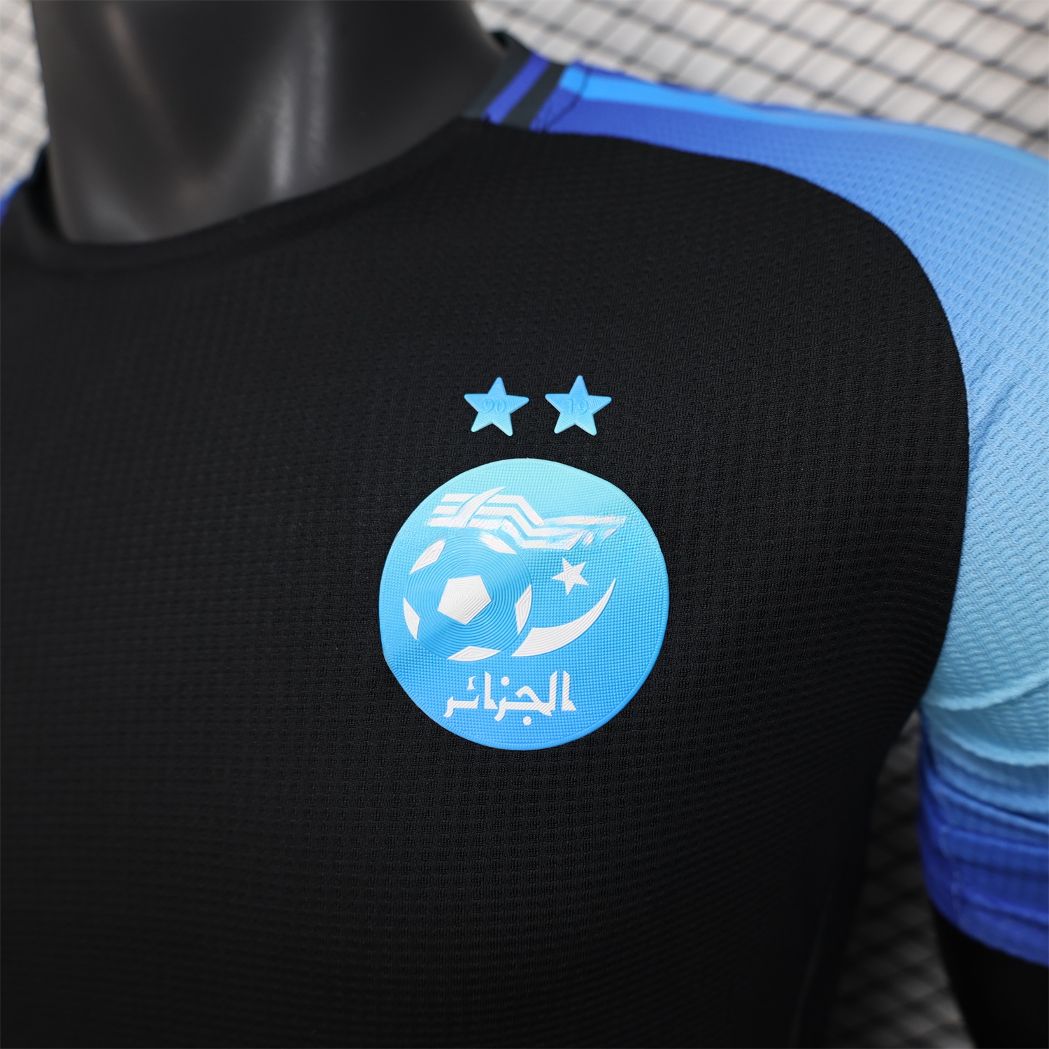 Algeria 25-26 Pure Black with Blue Sleeves Jersey - Player Version - ReplicasJersey