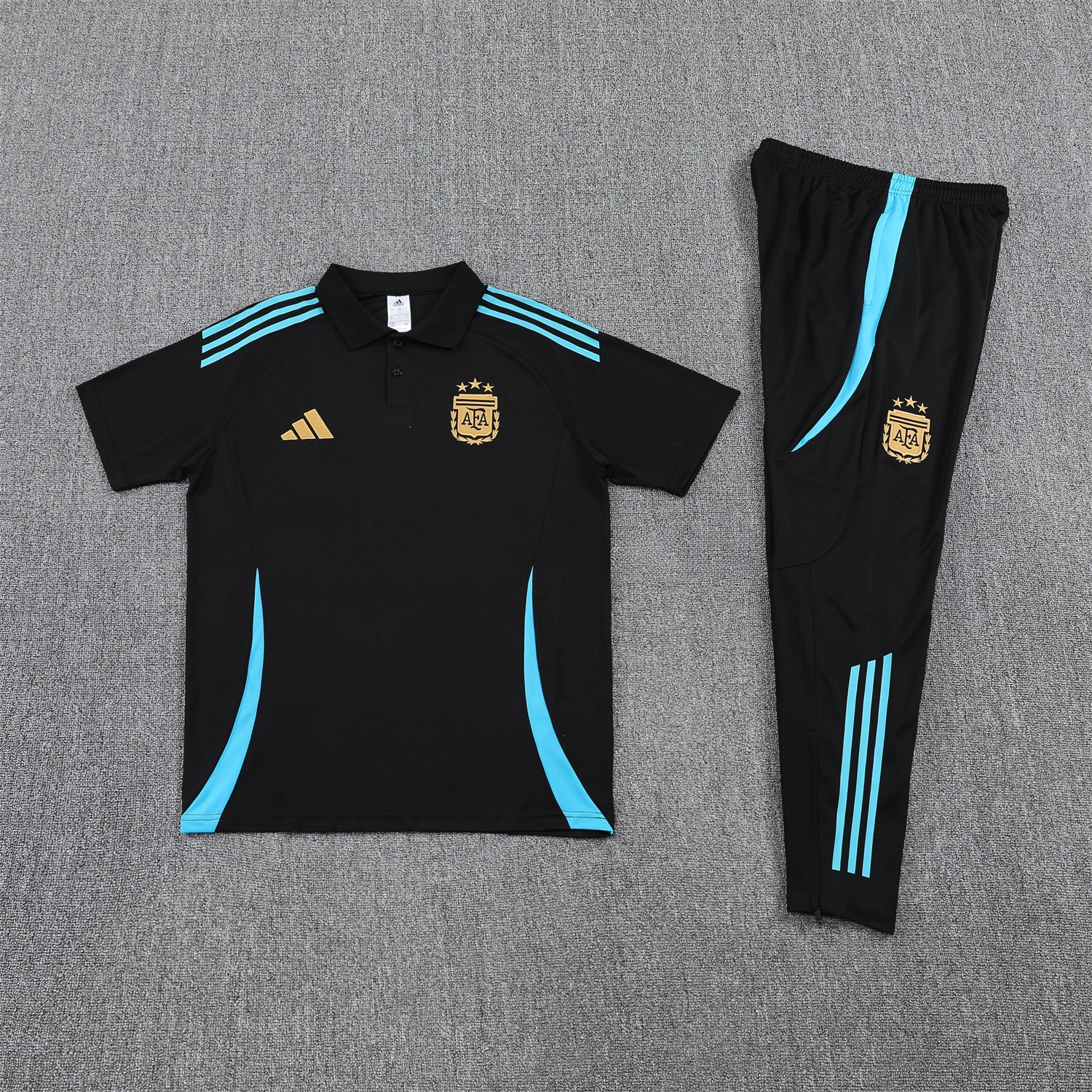 Argentina 25-26 POLO Short-Sleeve Training Set - Deep Blue Top and Pants with Blue Stripes - ReplicasJersey