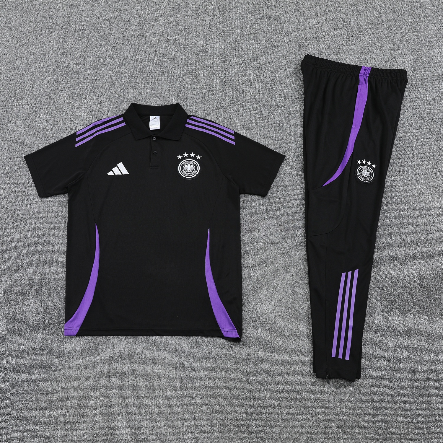 Germany 25-26 POLO Short-Sleeve Training Set - Black Top and Pants - ReplicasJersey