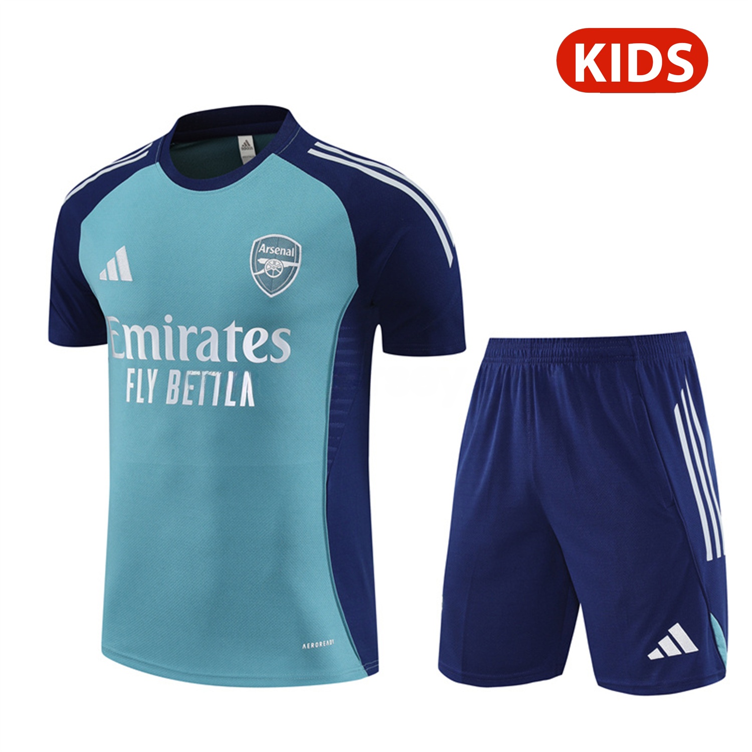 Arsenal 25-26 Kids Short-Sleeve Training Set - Green Top and Deep Blue Shorts - ReplicasJersey