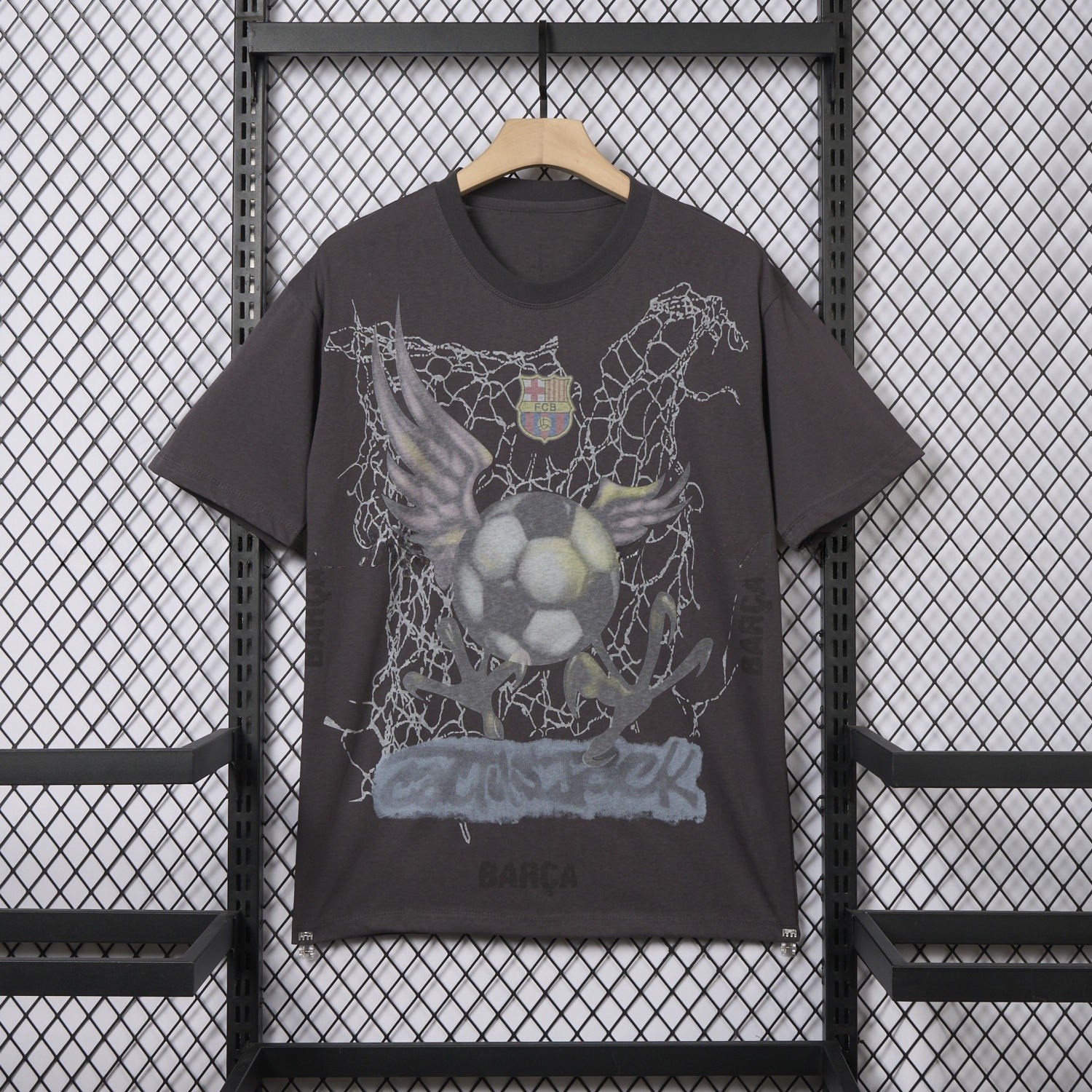 B.A.R.S.A x Travis Scott 24-25 Football Eagle Pattern Dark Grey T-shirt - ReplicasJersey