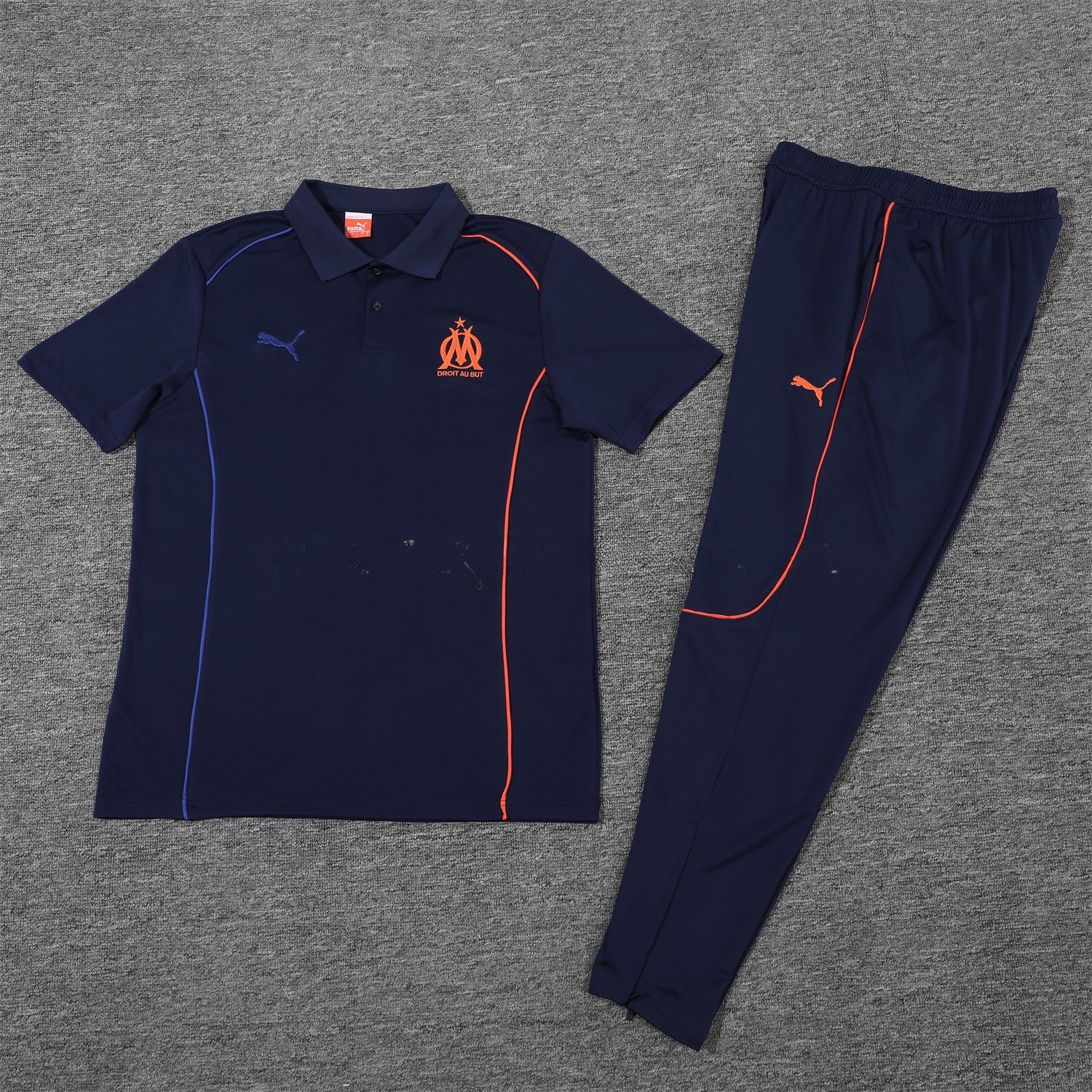 Marseille 25-26 POLO Short-Sleeve Training Set - Deep Blue Top and Pants - ReplicasJersey