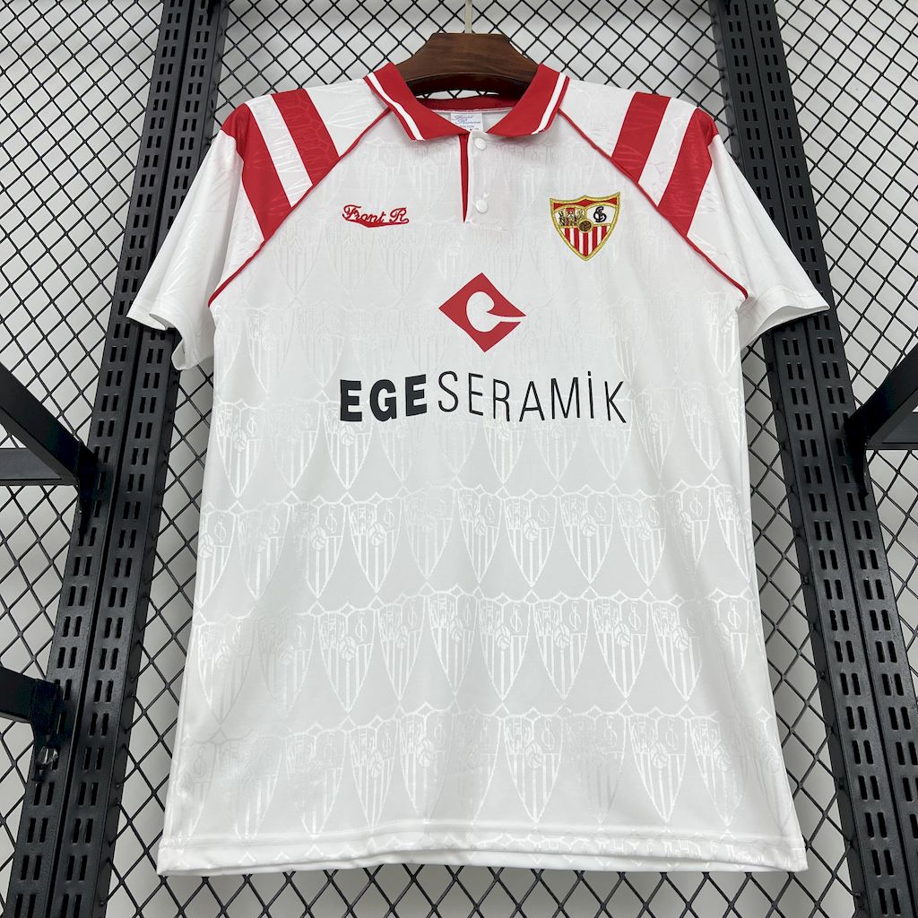 Retro Sevilla FC 1992-93 Home Jersey with Chest Sponsor - ReplicasJersey