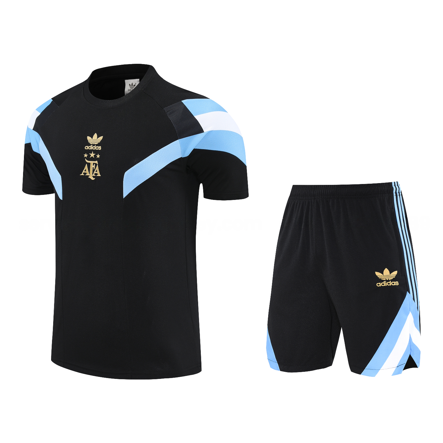 Argentina 25-26 Short-Sleeve Training Set - Black Top & Black Shorts - ReplicasJersey