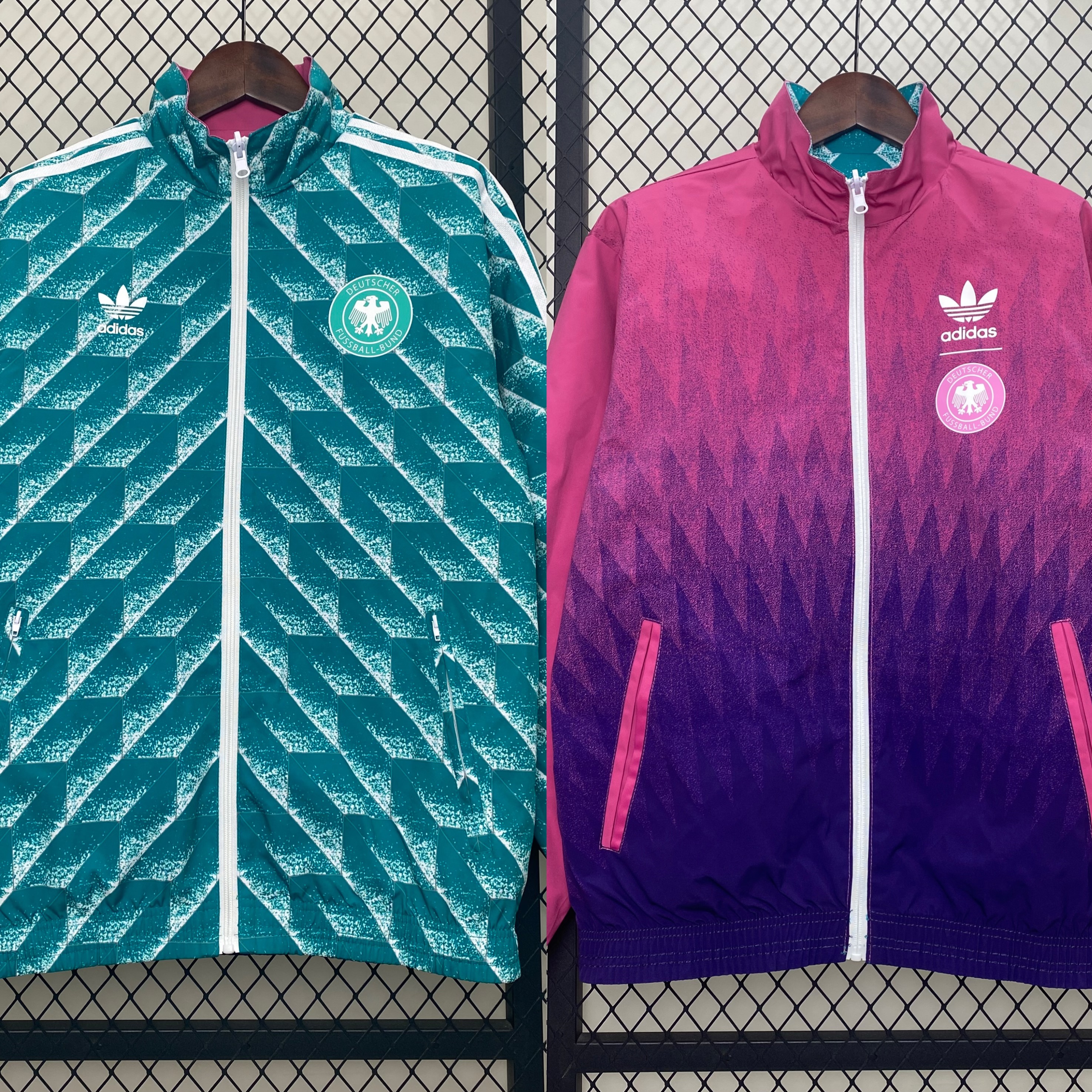 Germany 24-25 Double Sided Reversible Windbreaker - Pink & Vintage Green - ReplicasJersey
