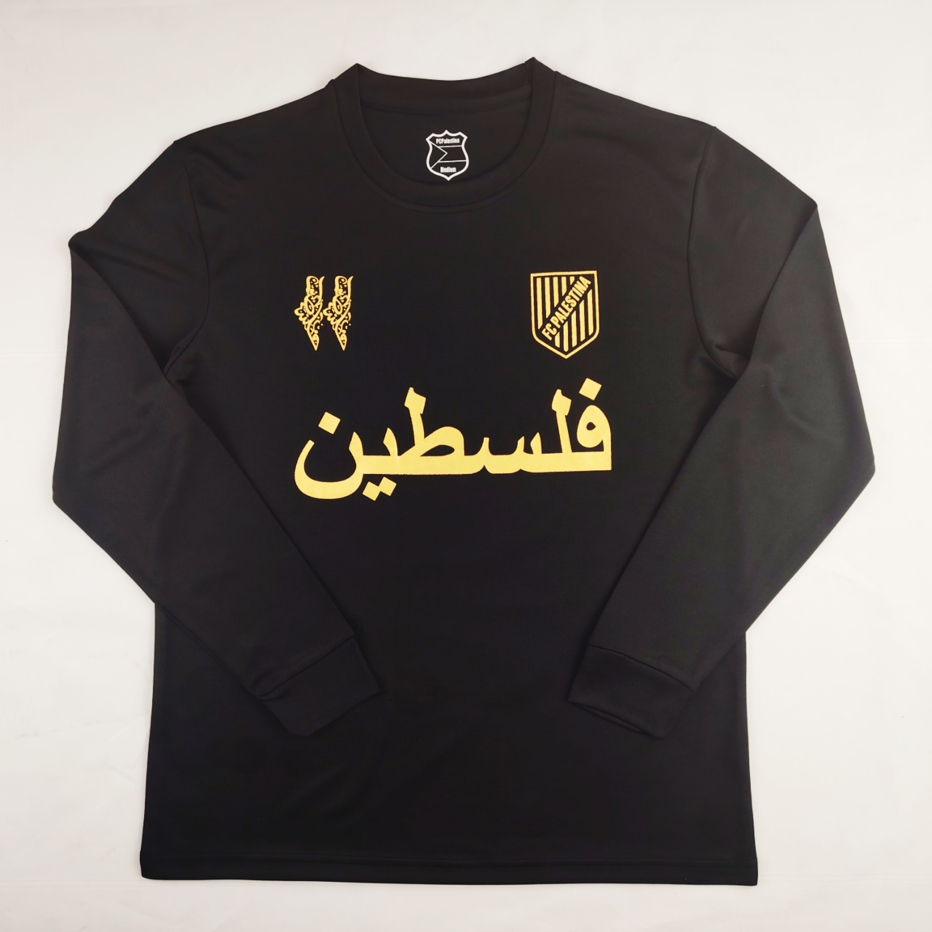 FC Palestina 24-25 Black and Gold Souvenir Long Sleeve Jersey - Fans Version - ReplicasJersey