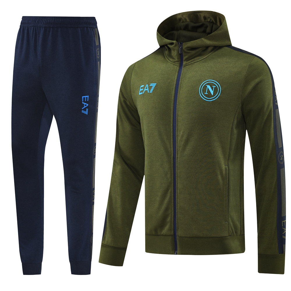 Napoli 24-25 Hooded Jacket Training Tracksuit - Army Green Top and Deep Blue Pants - ReplicasJersey