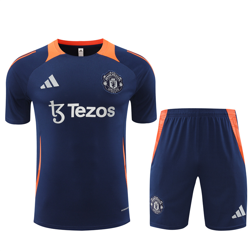 Manchester United 24-25 Short-Sleeve Training Kids Kit - Deep Blue - ReplicasJersey