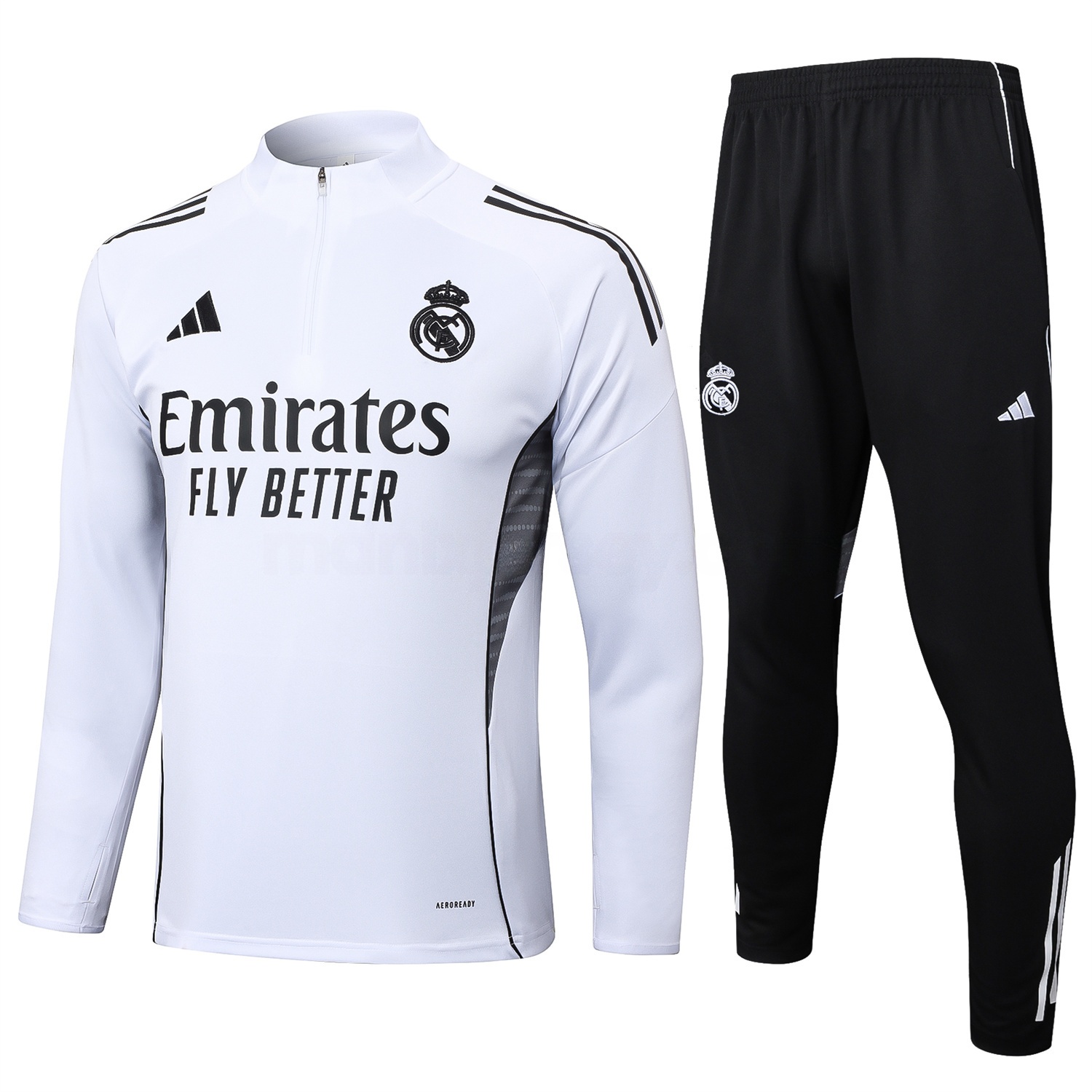 Real Madrid 25-26 Long Sleeve Training Set - White Top and Black Pants - ReplicasJersey