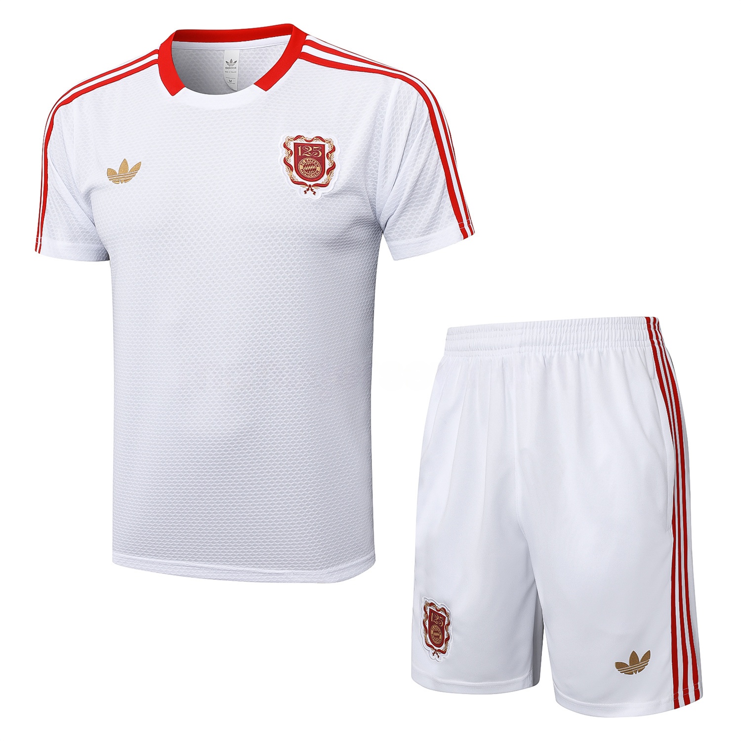 Bayern Munich 2025 125th Anniversary Short-Sleeve Training Set - White Top and Shorts - ReplicasJersey