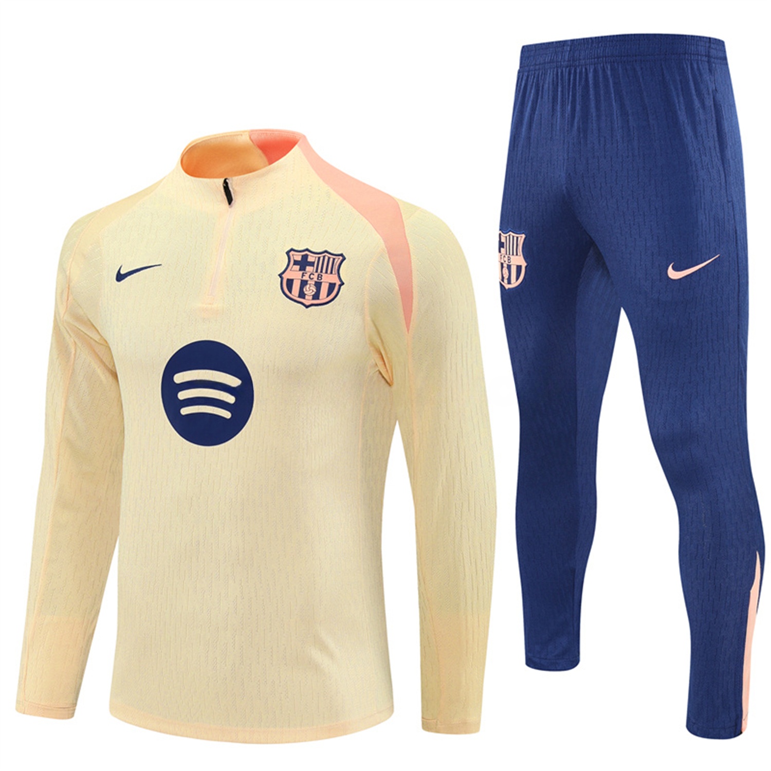 B.A.R.S.A 25-26 Long Sleeve Training Set - Player Version - Light Yellow Top and Blue Pants - ReplicasJersey
