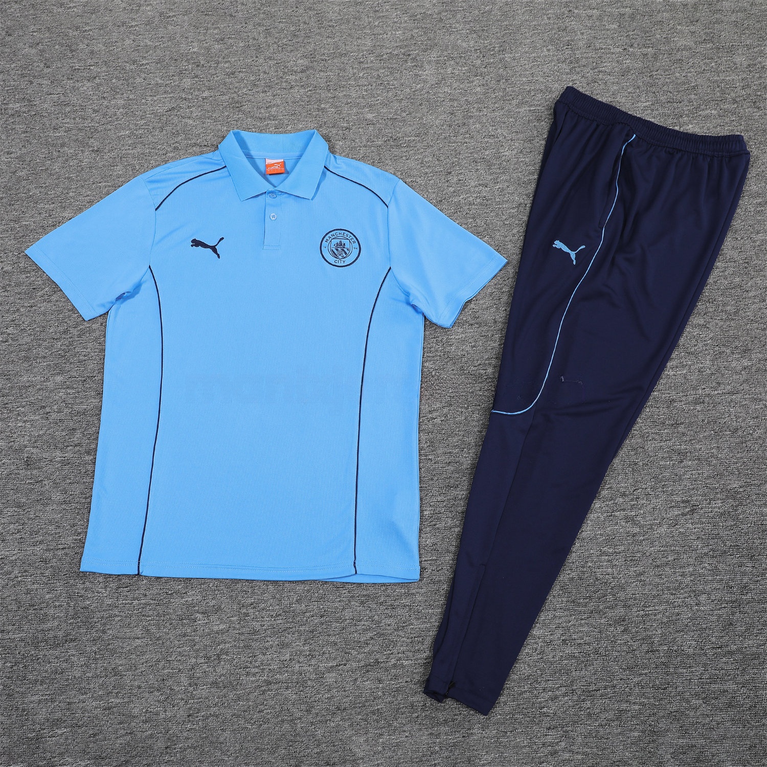 Manchester City 25-26 POLO Short-Sleeve Training Set - Blue Top and Deep Blue Pants - ReplicasJersey