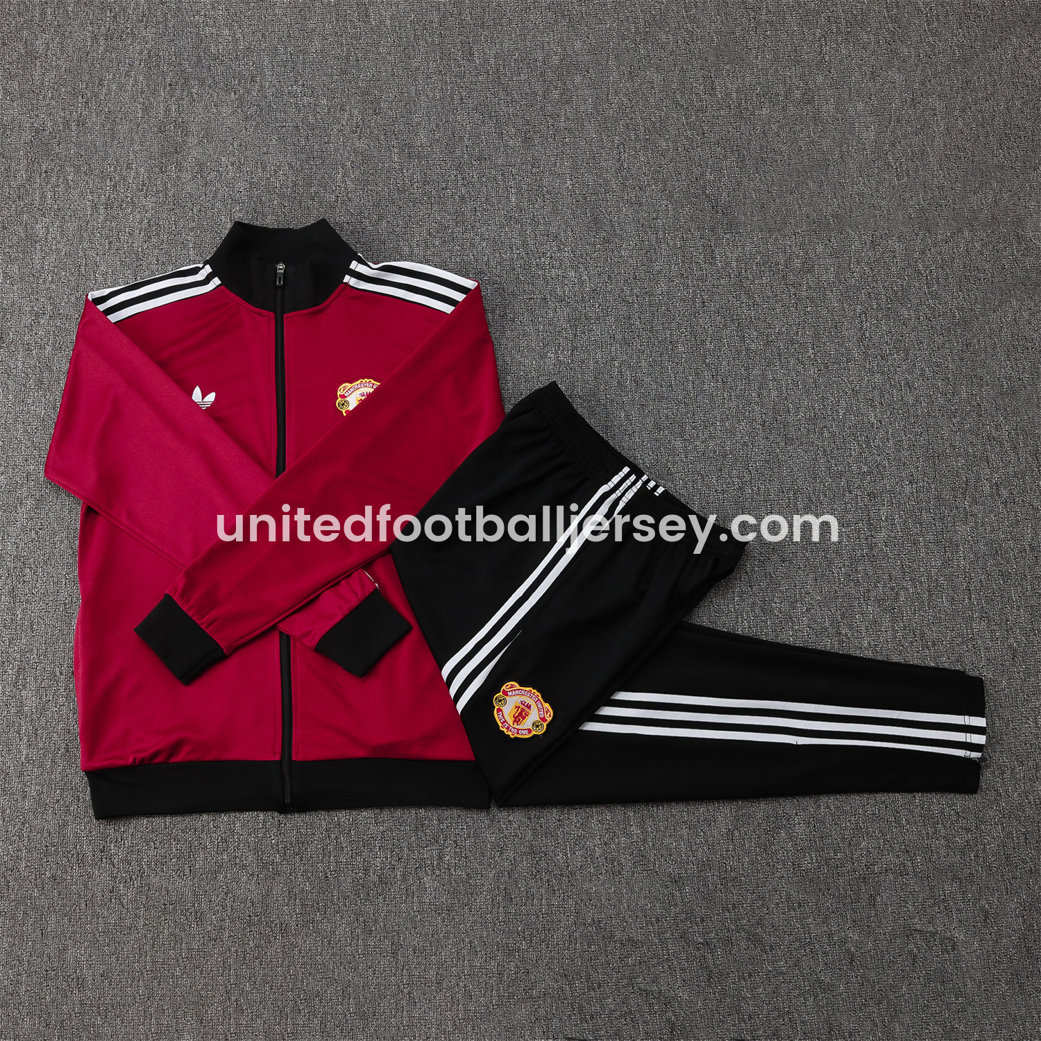 Manchester United 24-25 Kids Throwback Jacket Training Tracksuit - Date Red Jackets & Black Pants - ReplicasJersey