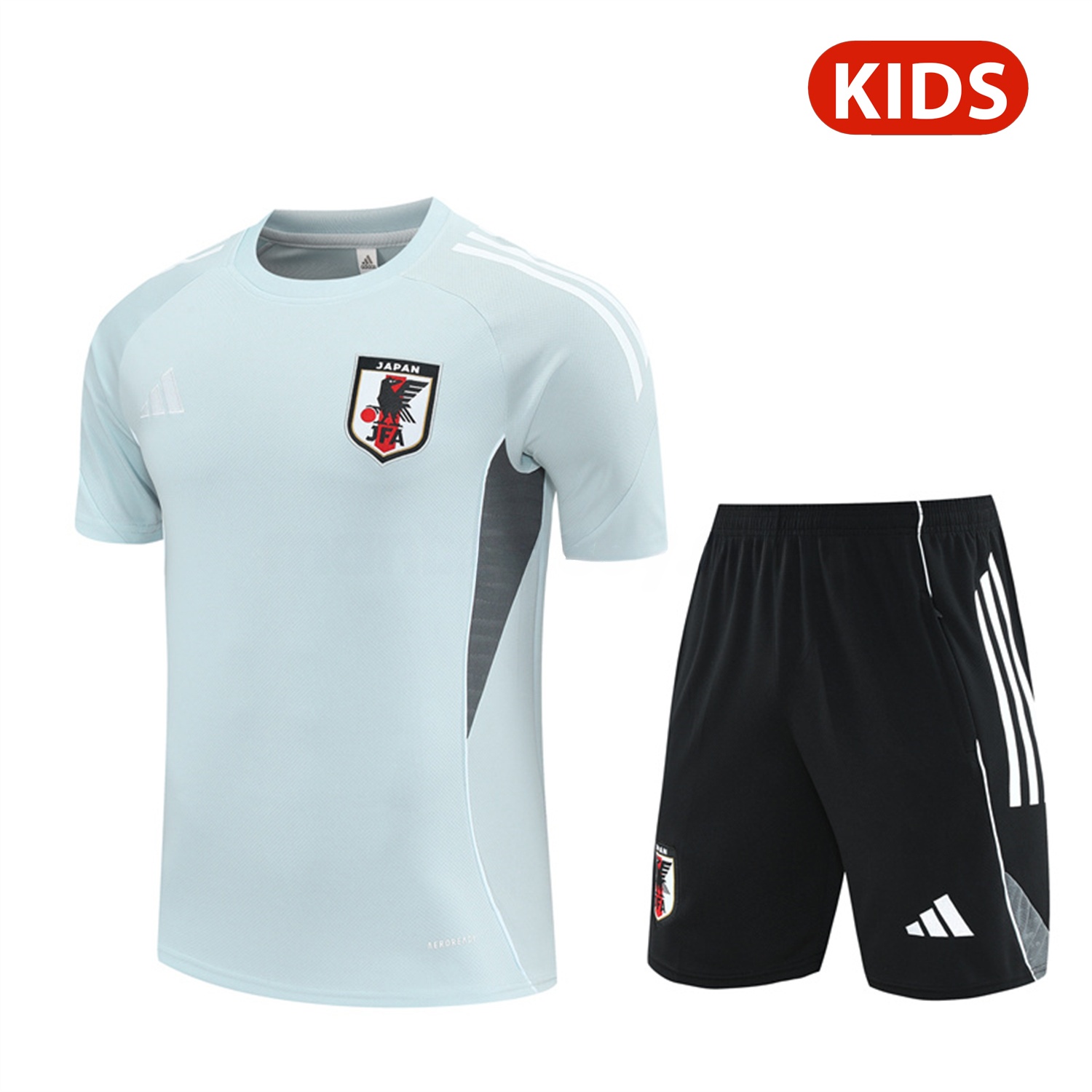 Japan 25-26 Kids Short-Sleeve Training Set - Light Blue Top and Black Shorts - ReplicasJersey