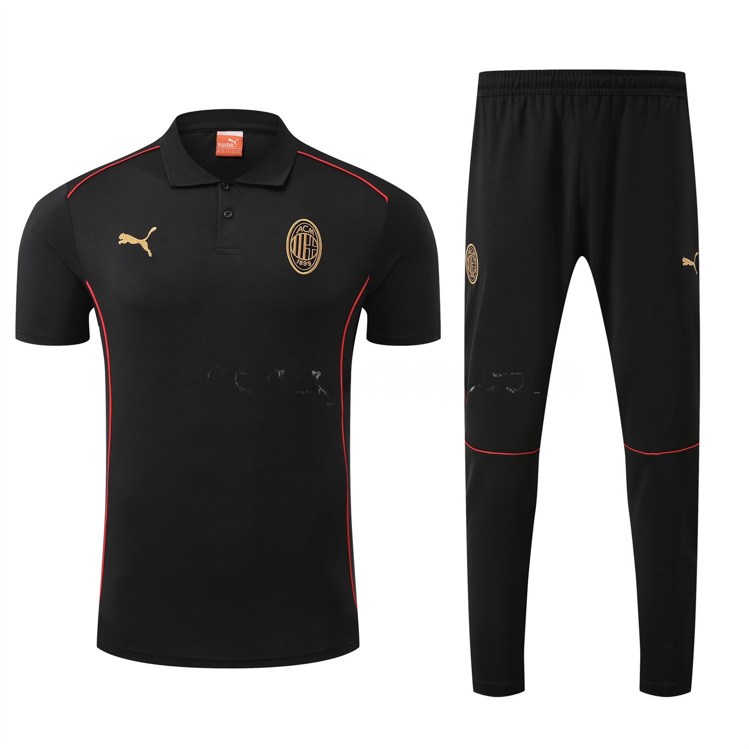 AC Milan 25-26 POLO Short-Sleeve Training Set - Black Top and Pants - ReplicasJersey