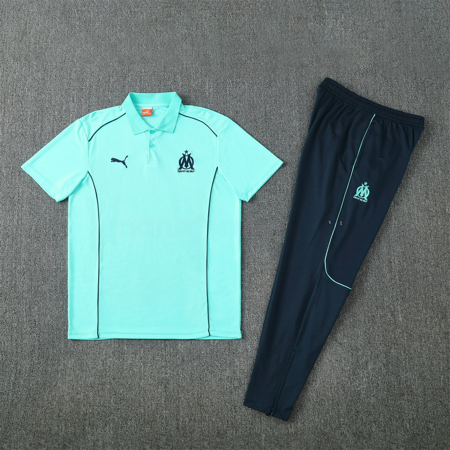 Marseille 25-26 POLO Short-Sleeve Training Set - Cyan Top and Deep Blue Pants - ReplicasJersey