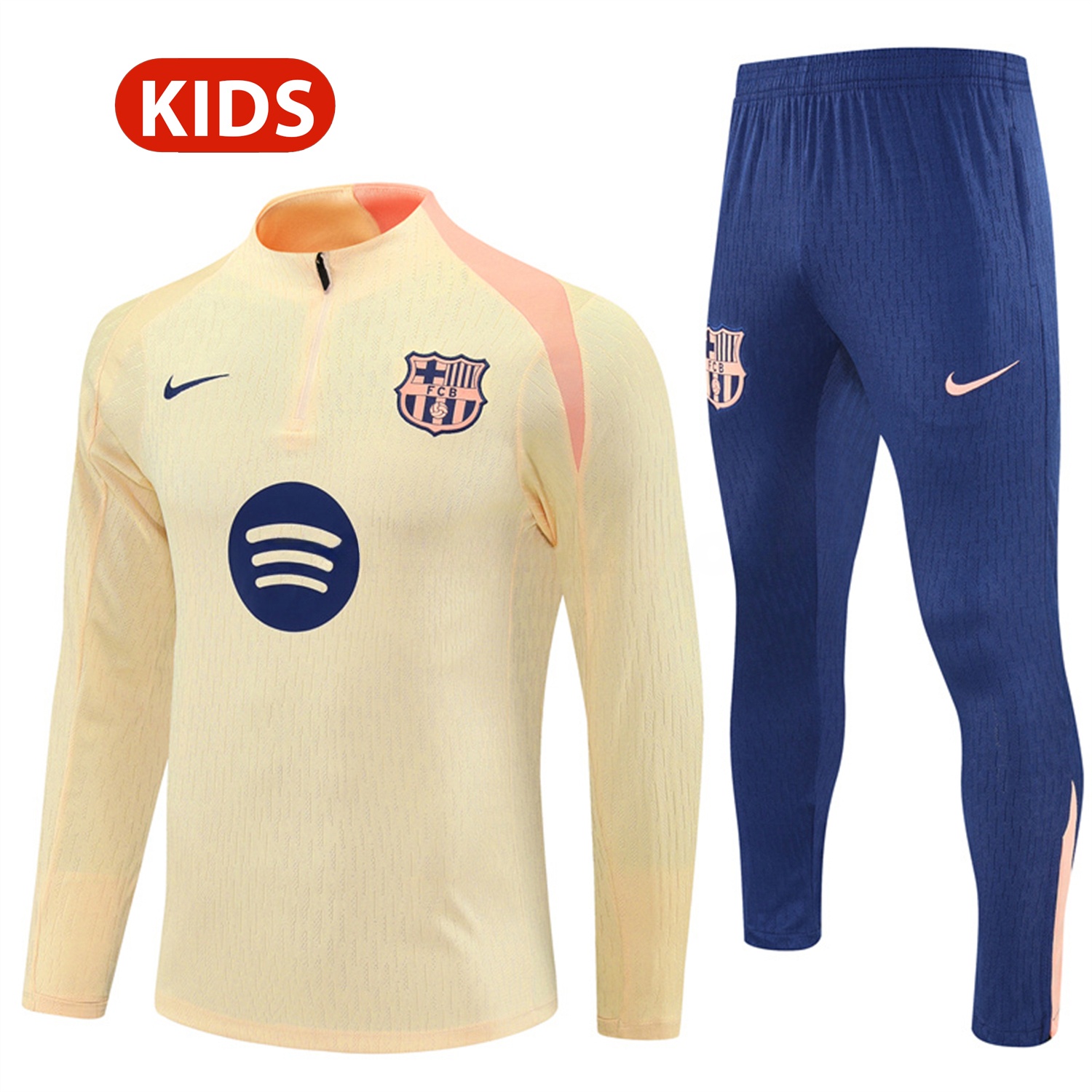 B.A.R.S.A 25-26 Kids Long Sleeve Training Set - Player Version - Light Yellow Top and Blue Pants - ReplicasJersey