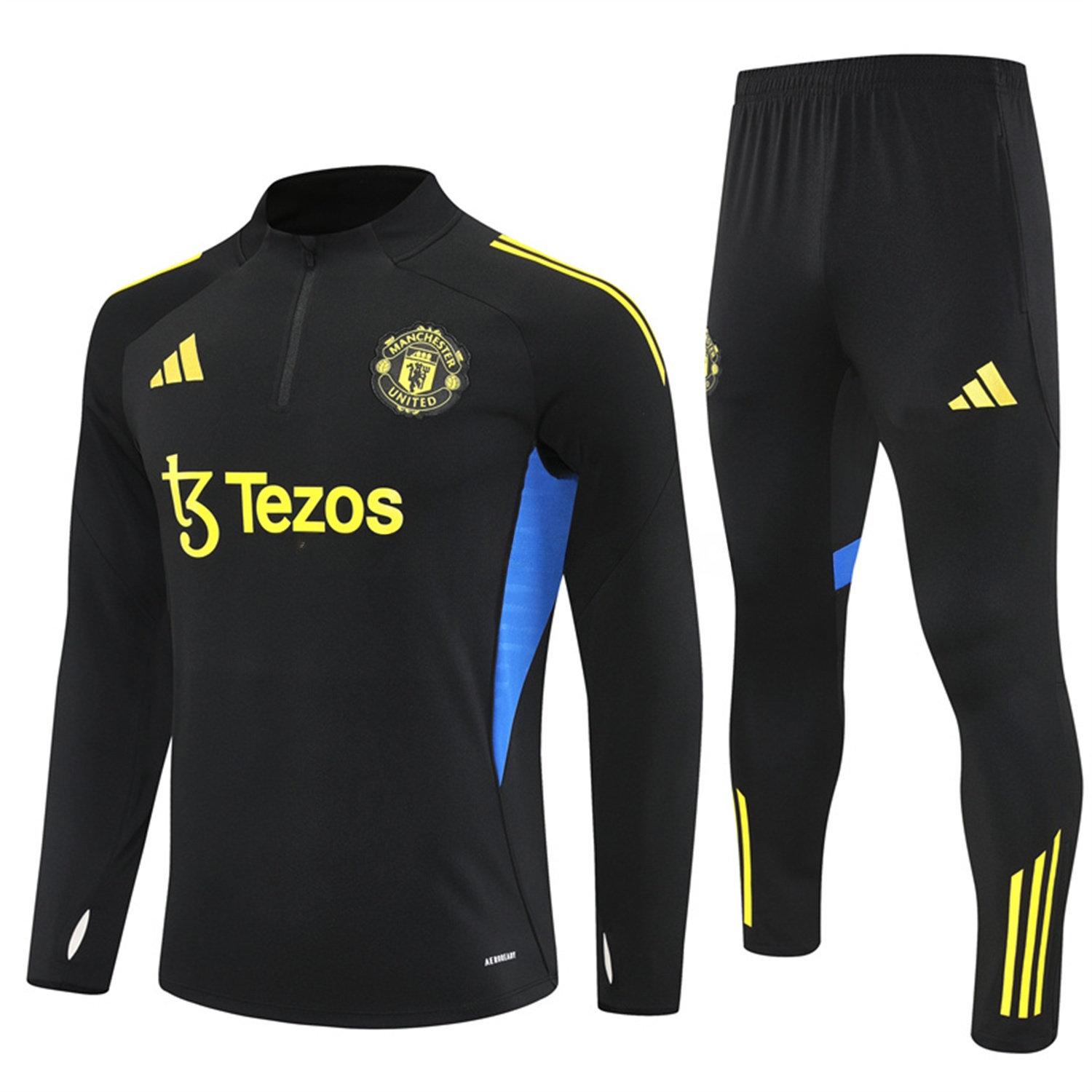 Manchester United 25-26 Long Sleeves Training Set - Black Top & Black Pants - ReplicasJersey