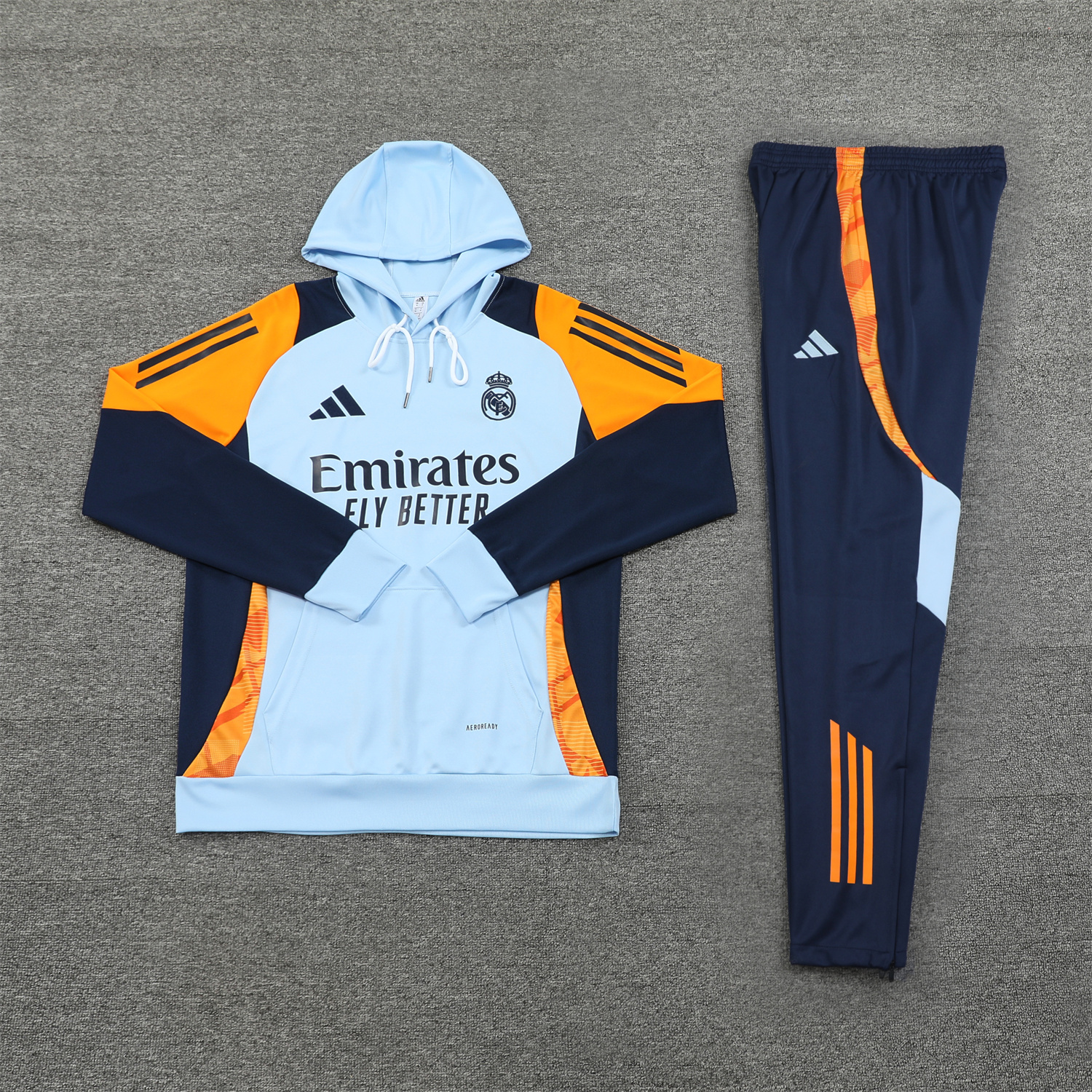 Real Madrid 24-25 Training Hoodie Set - Light Blue Hoodie and Deep Blue Pants - ReplicasJersey