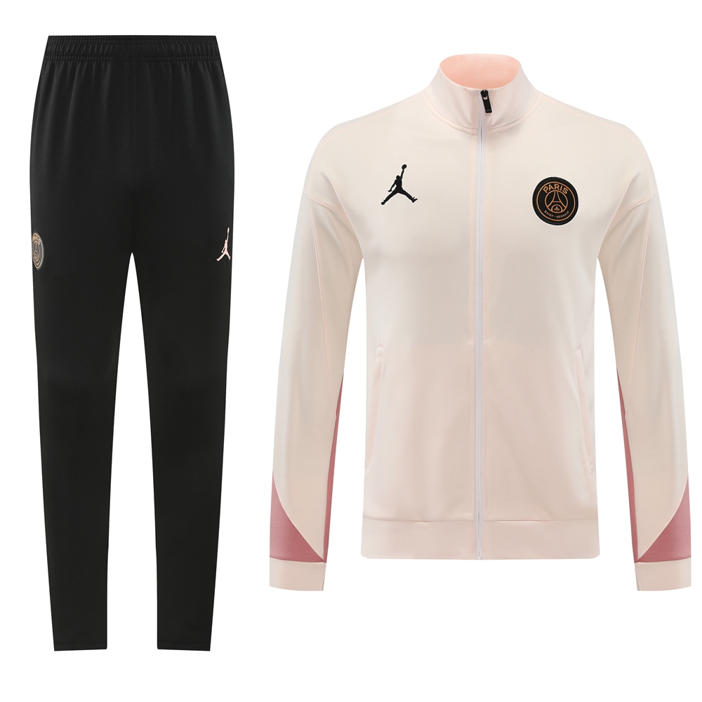 Paris Saint-Germain PSG 24-25 Jacket Training Tracksuit - Light Pink Top and Black Pants - ReplicasJersey
