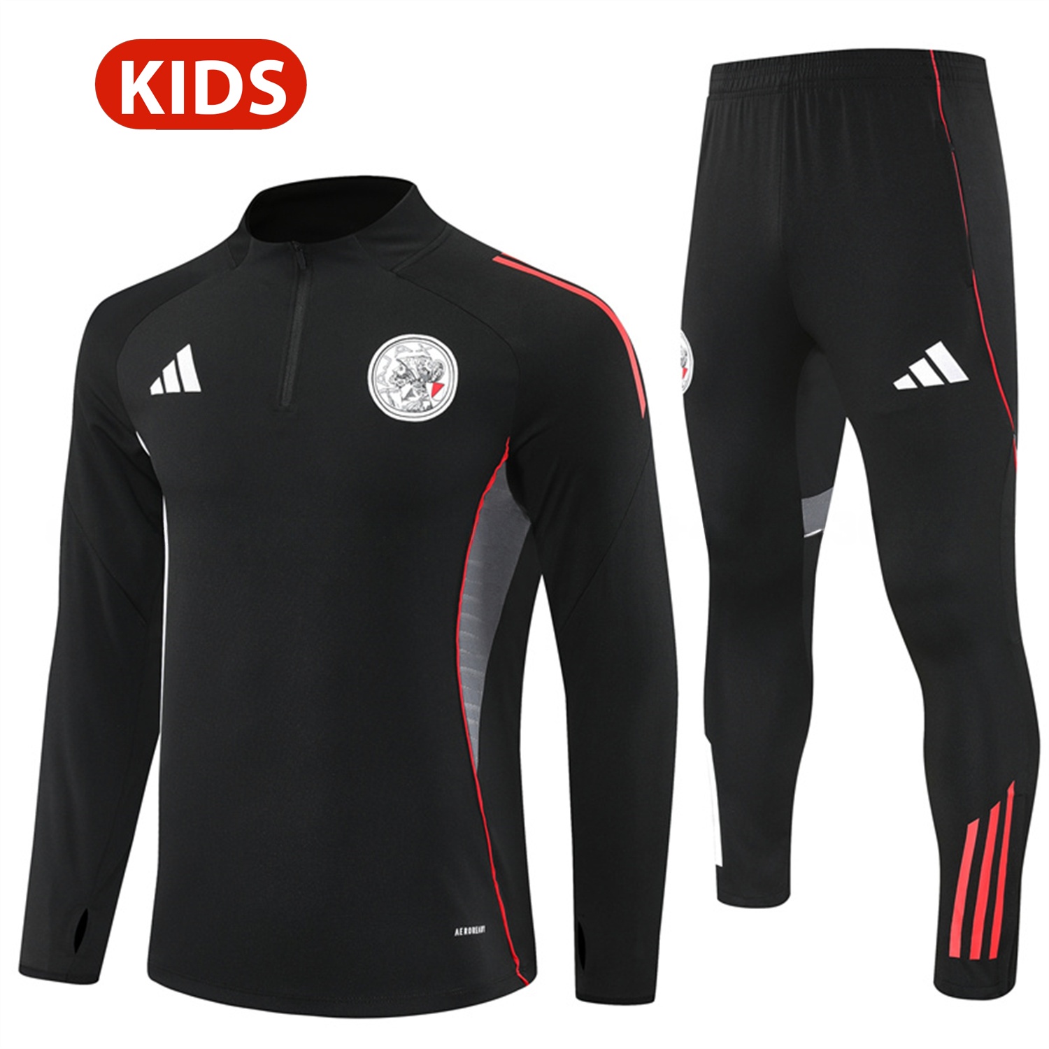 Ajax 25-26 Kids Long Sleeve Training Set - Black Top and Black Pants - ReplicasJersey