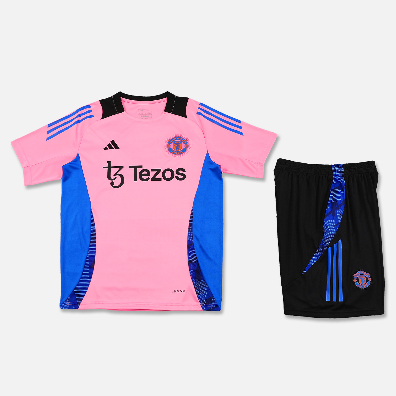 Manchester United 24-25 Short-Sleeve Training Set - Pink Top and Black Shorts - ReplicasJersey