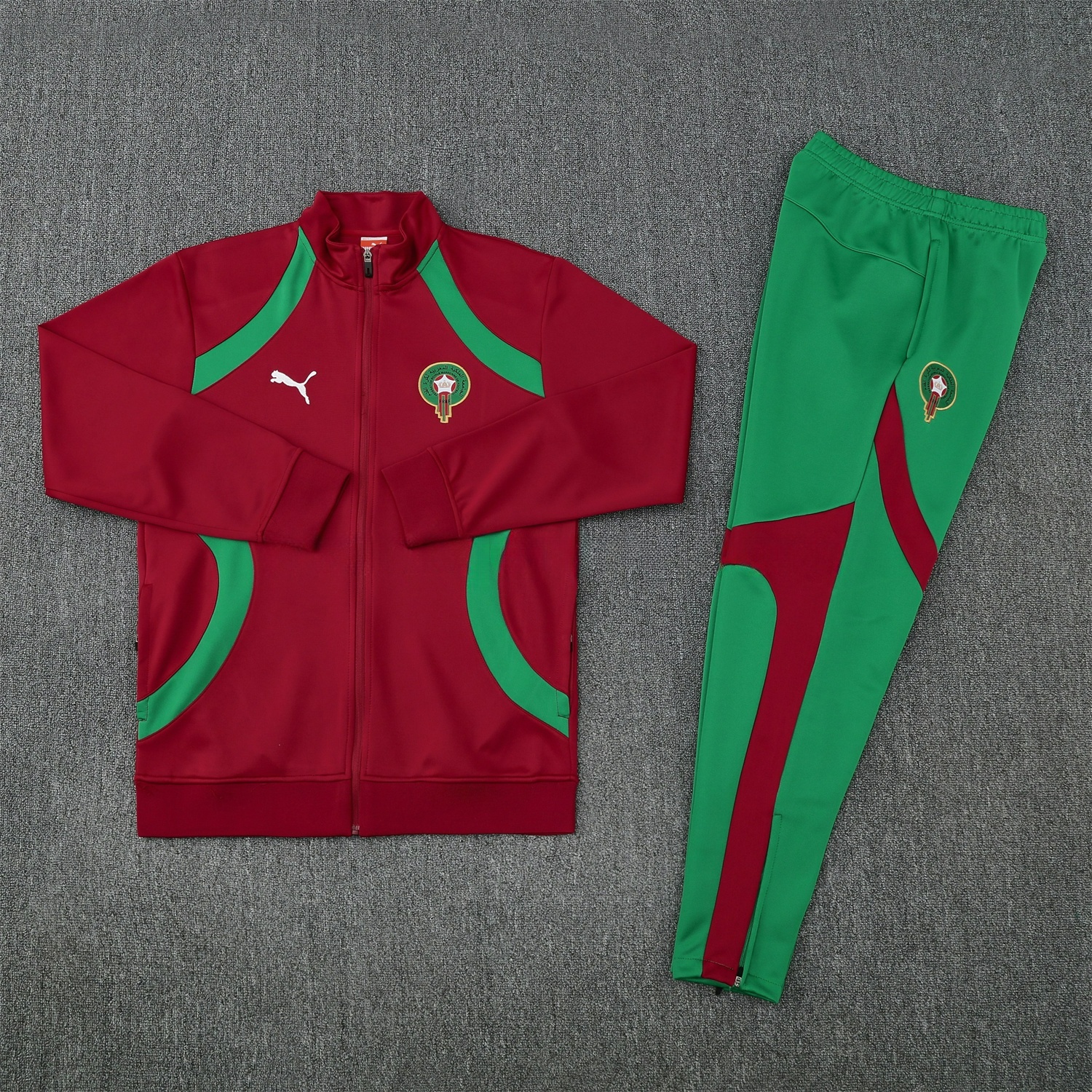 Morocco 25-26 Jacket Training Tracksuit - Red Jackets & Green Pants - ReplicasJersey