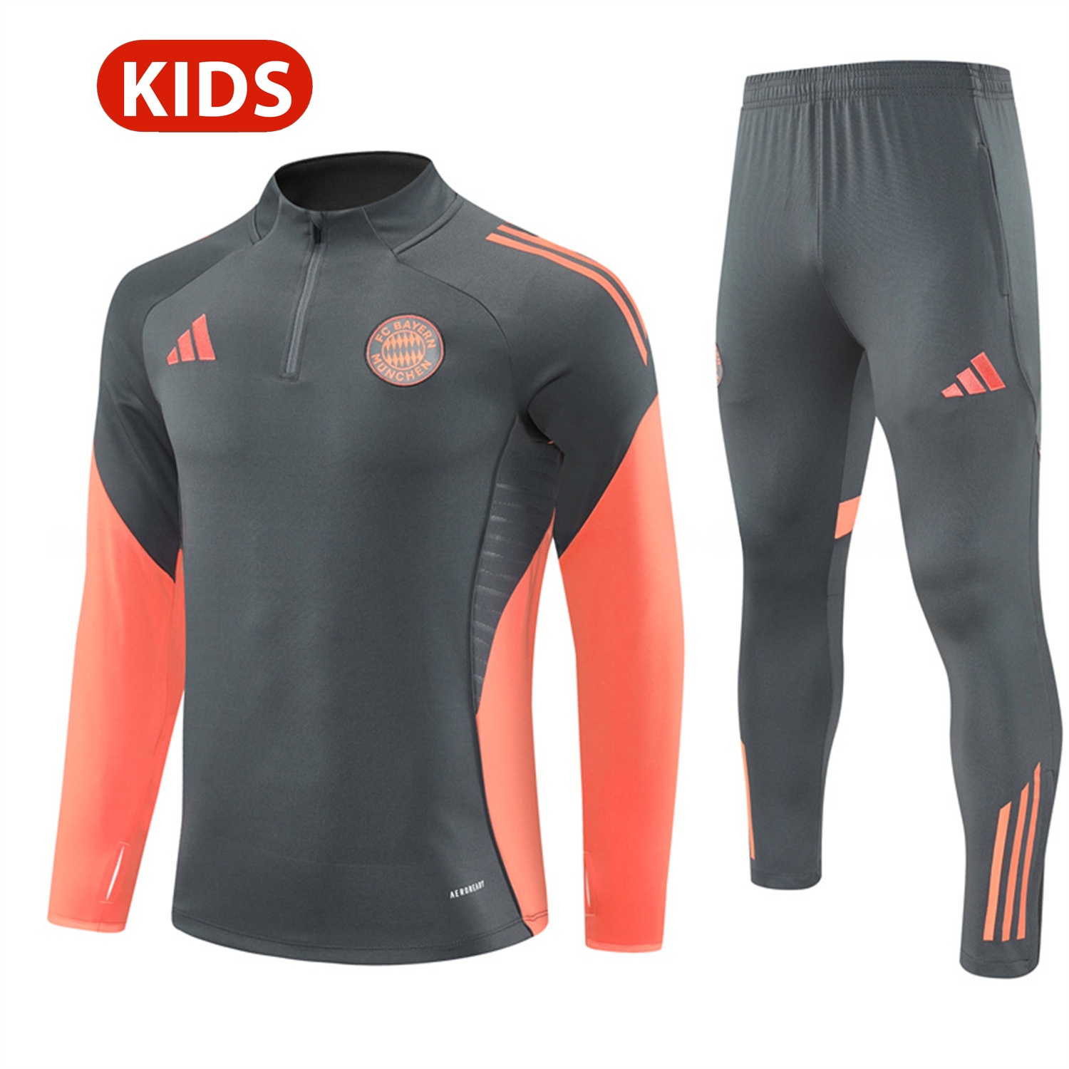 Bayern Munich 25-26 Kids Long Sleeves Training Set - Dark Grey Top & Pants - ReplicasJersey