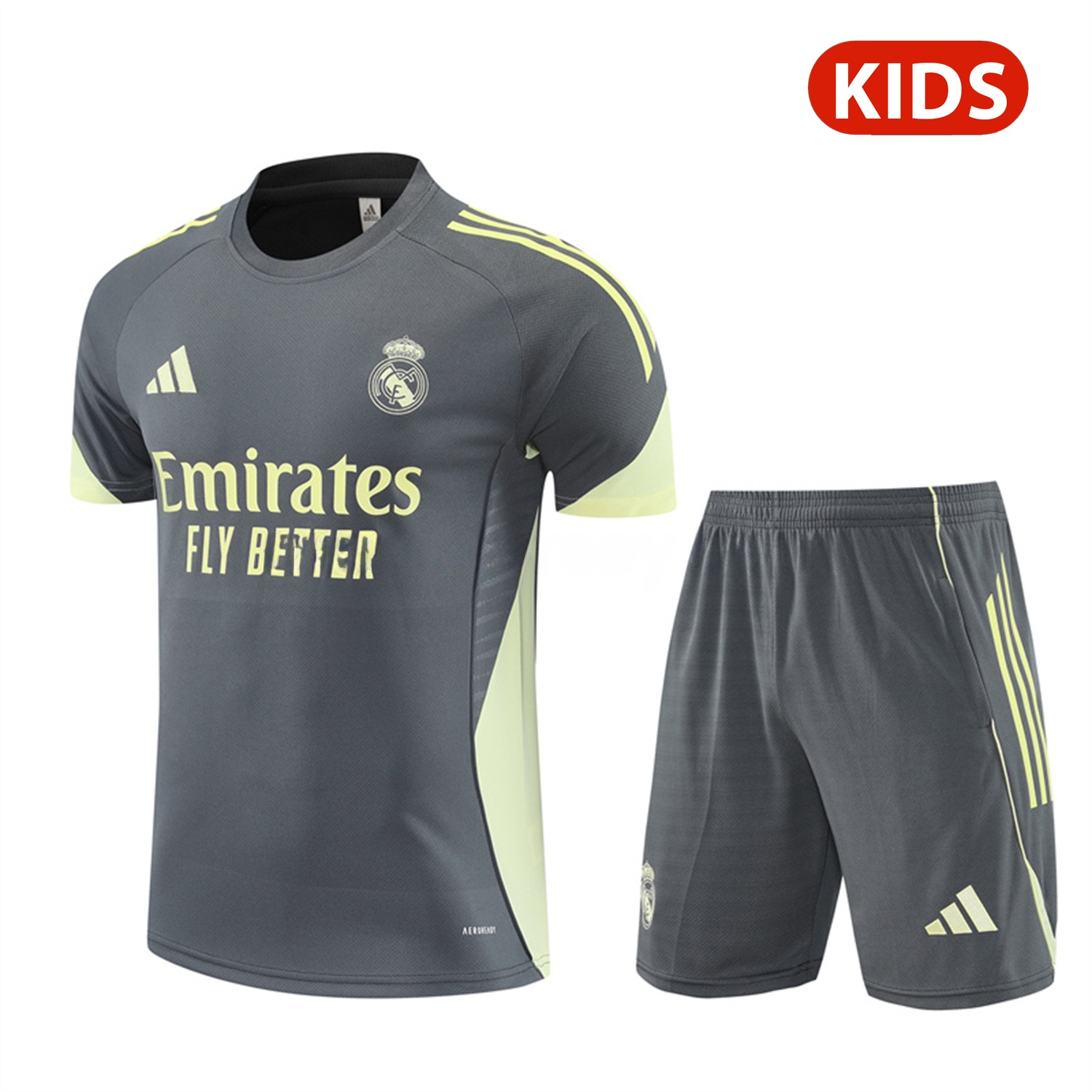 Real Madrid 25-26 Kids Short-Sleeve Training Set - Deep Grey Top and Shorts - ReplicasJersey