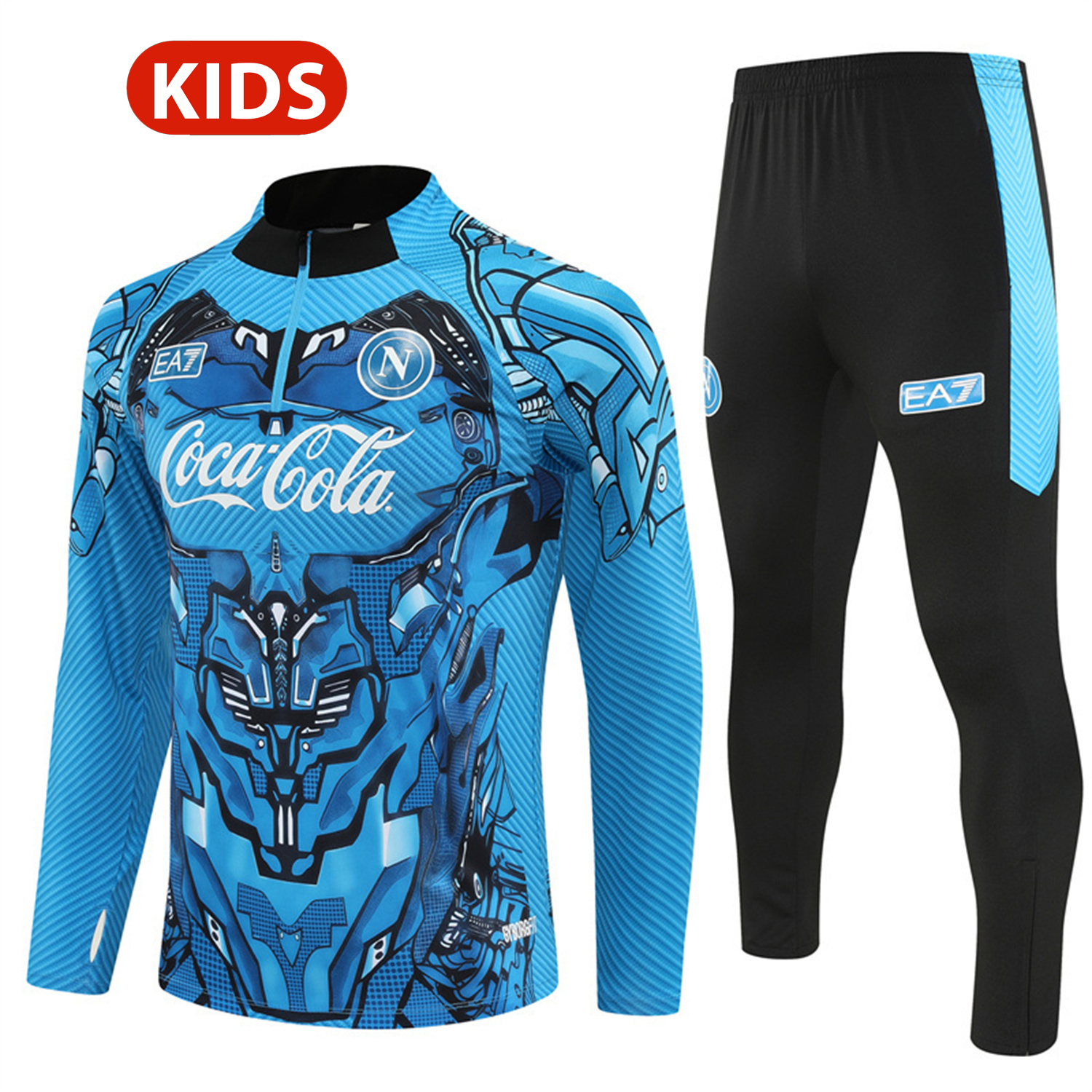 Napoli 25-26 Kids Long Sleeve Training Set - Blue Mecha Top & Black Pants - ReplicasJersey