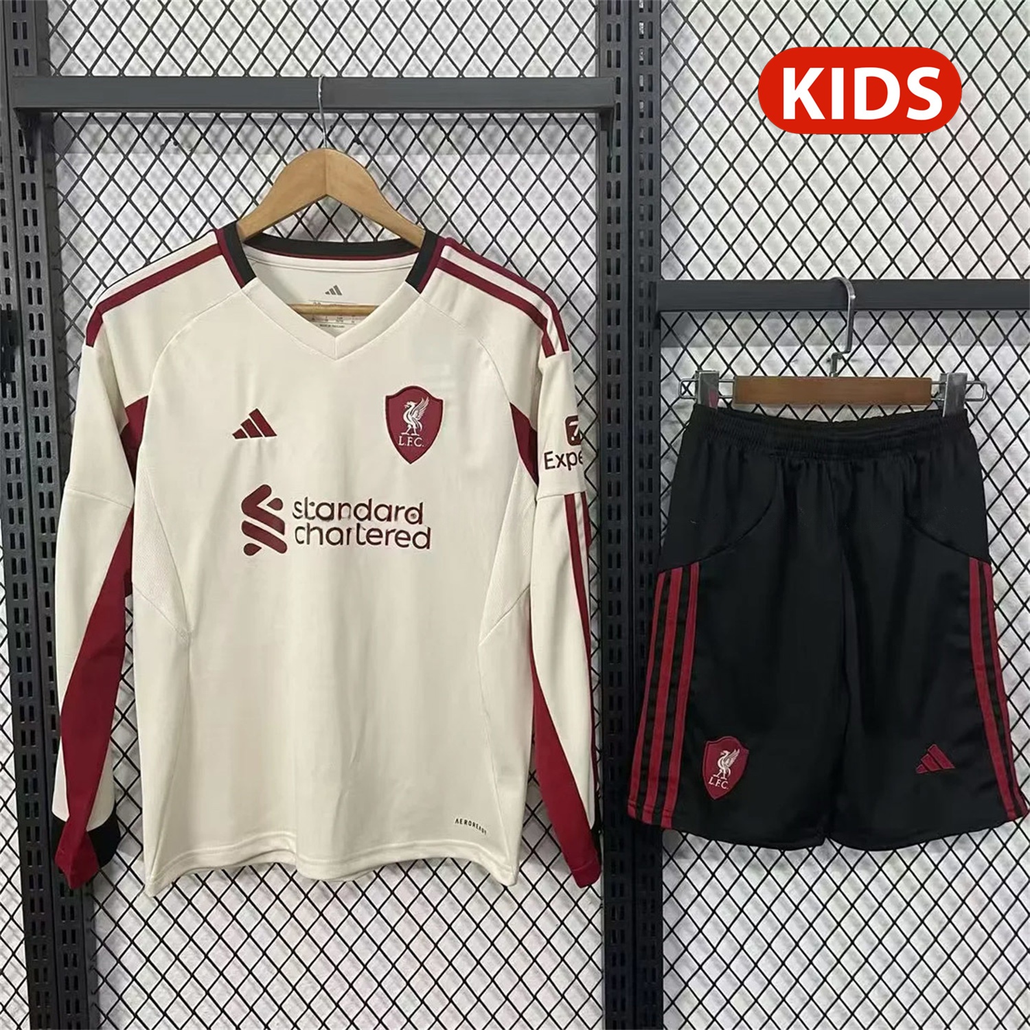 Liver.pool 25-26 Away White Long Sleeves Kids Kit - ReplicasJersey