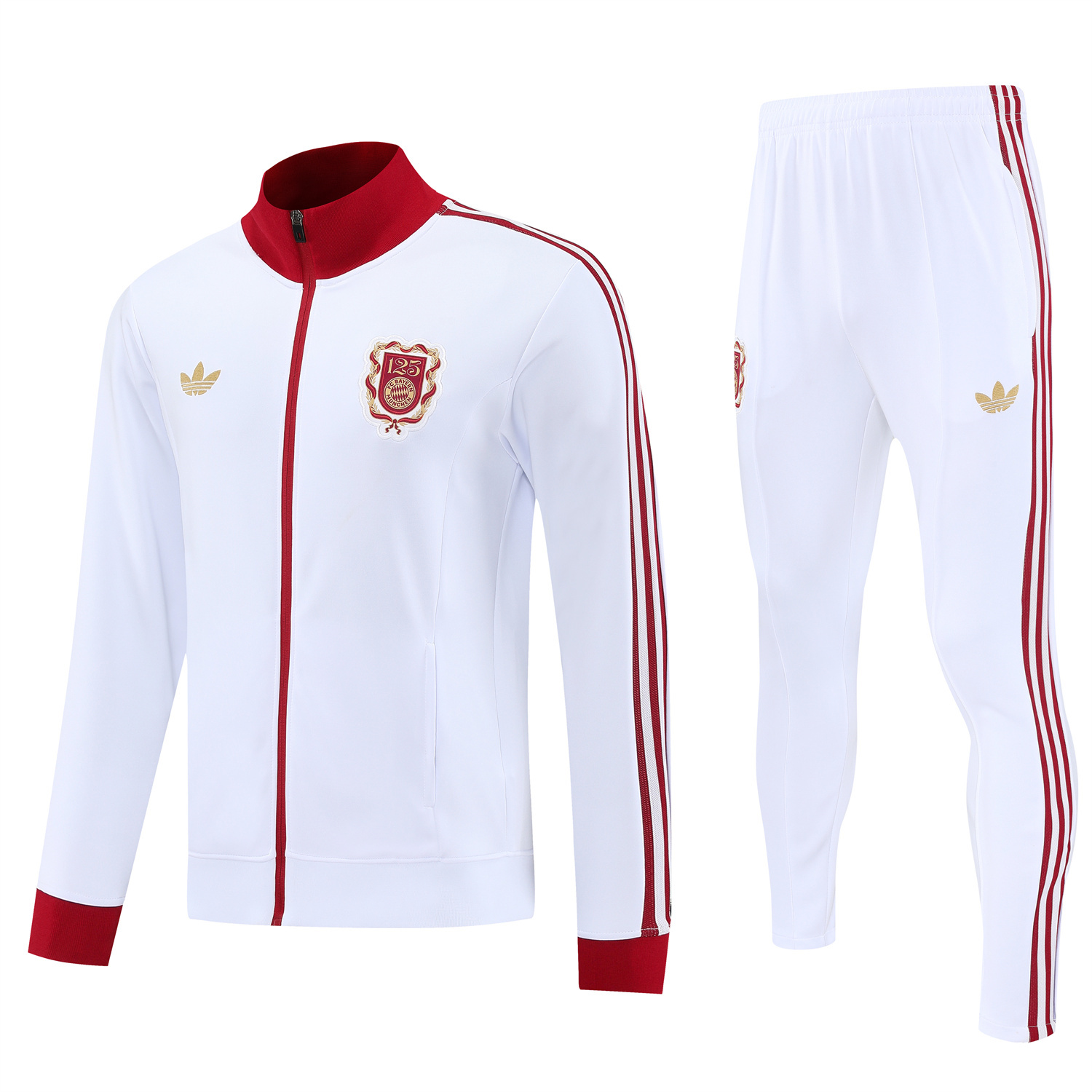 Bayern Munich 25-26 125th Anniversary Jacket Training Tracksuit - White Jackets & White Pants - ReplicasJersey