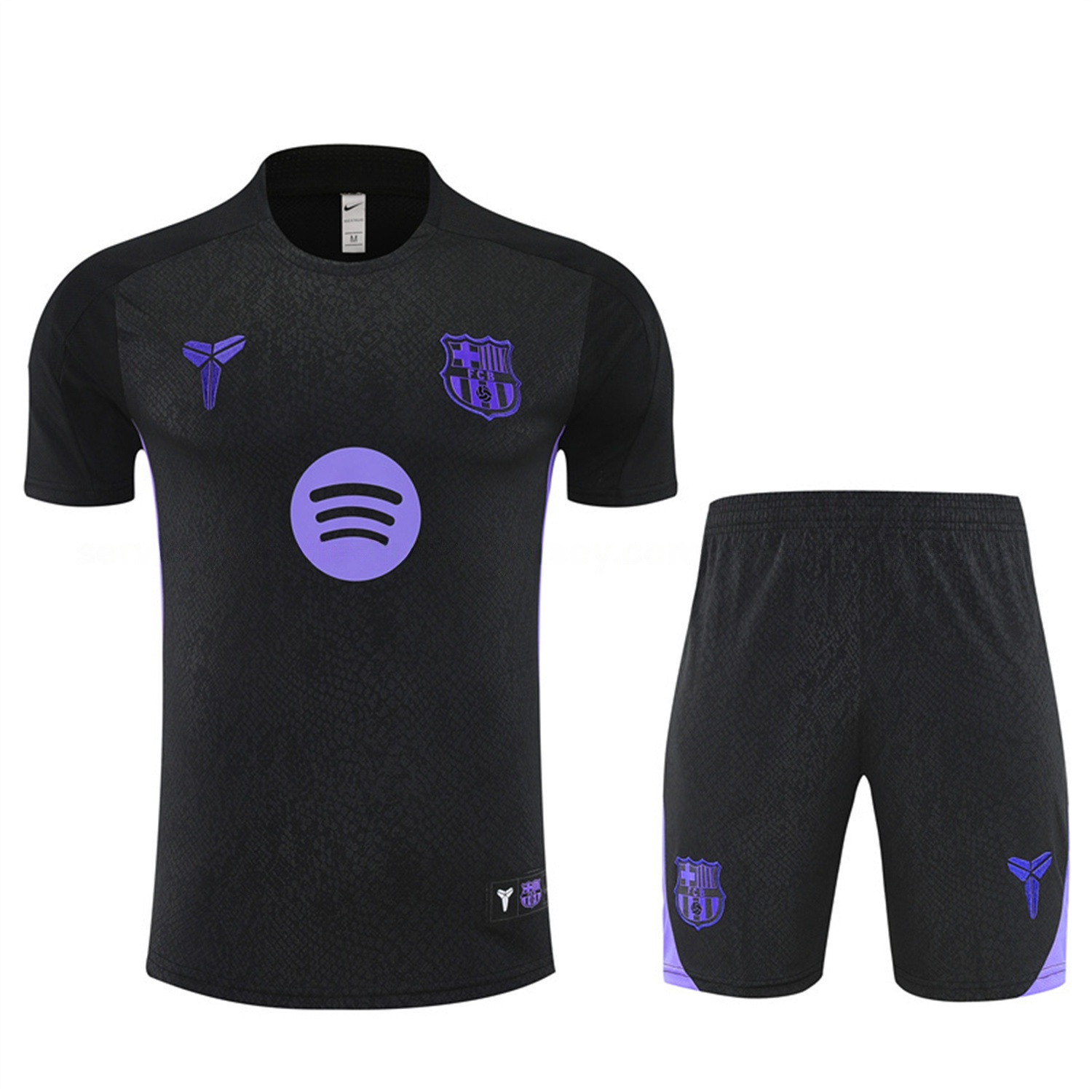 Barcelona 25-26 X KB Short-Sleeve Training Set - Black Blue Top & Black Shorts - ReplicasJersey