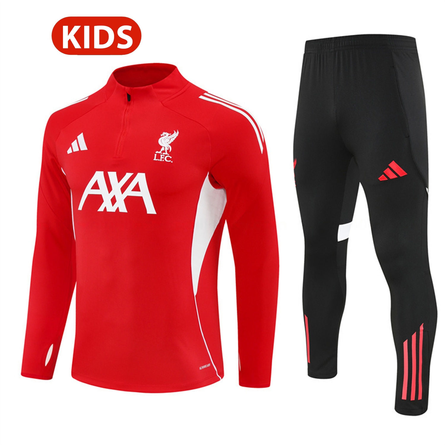 Liver.pool 25-26 Kids Long Sleeve Training Set - Red Top & Black Pants - ReplicasJersey