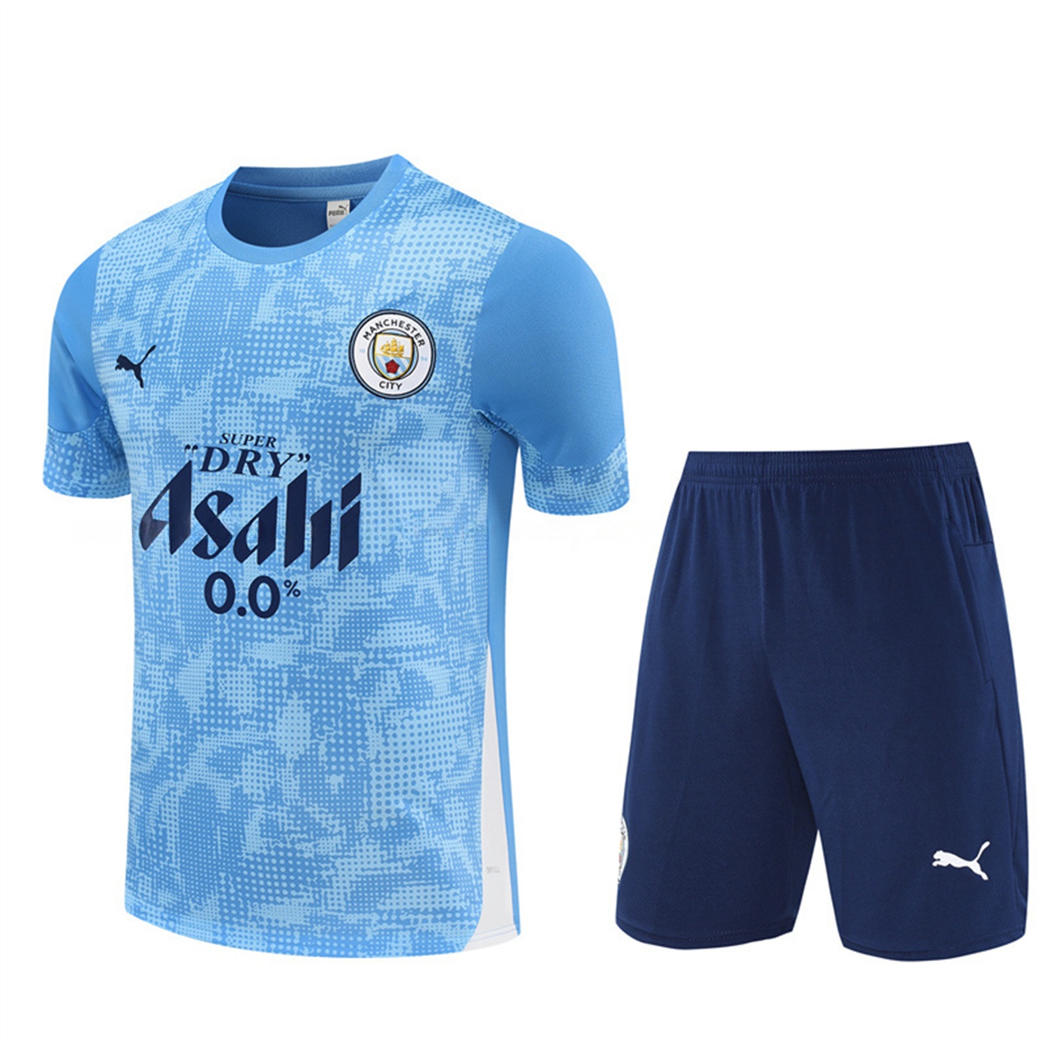 Manchester City 25-26 Short-Sleeve Training Set - Light Blue Camouflage Top & Deep Blue Shorts - ReplicasJersey