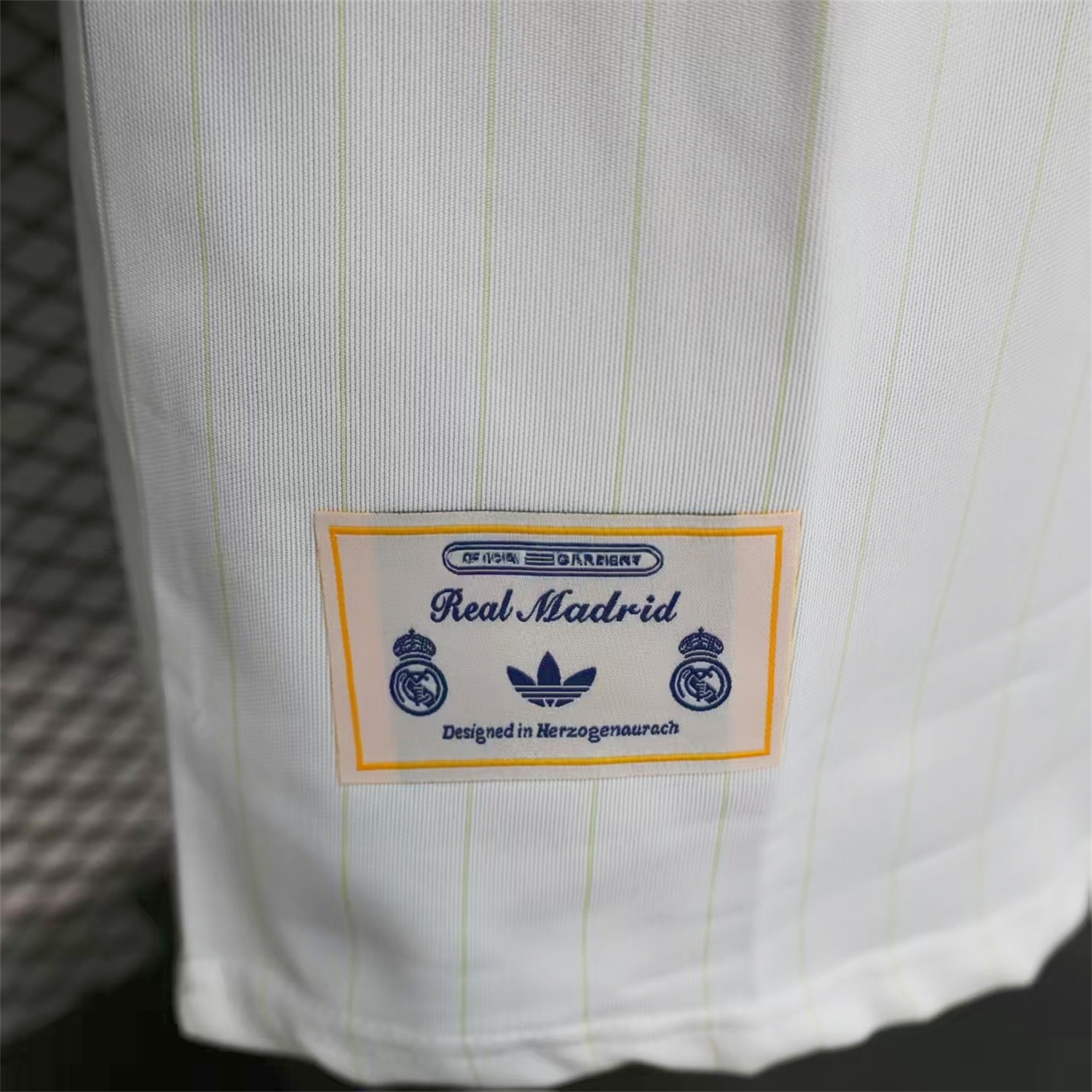 Real Madrid 25-26 Trefoil Blue Lines White Travel Jersey - Player Version - ReplicasJersey