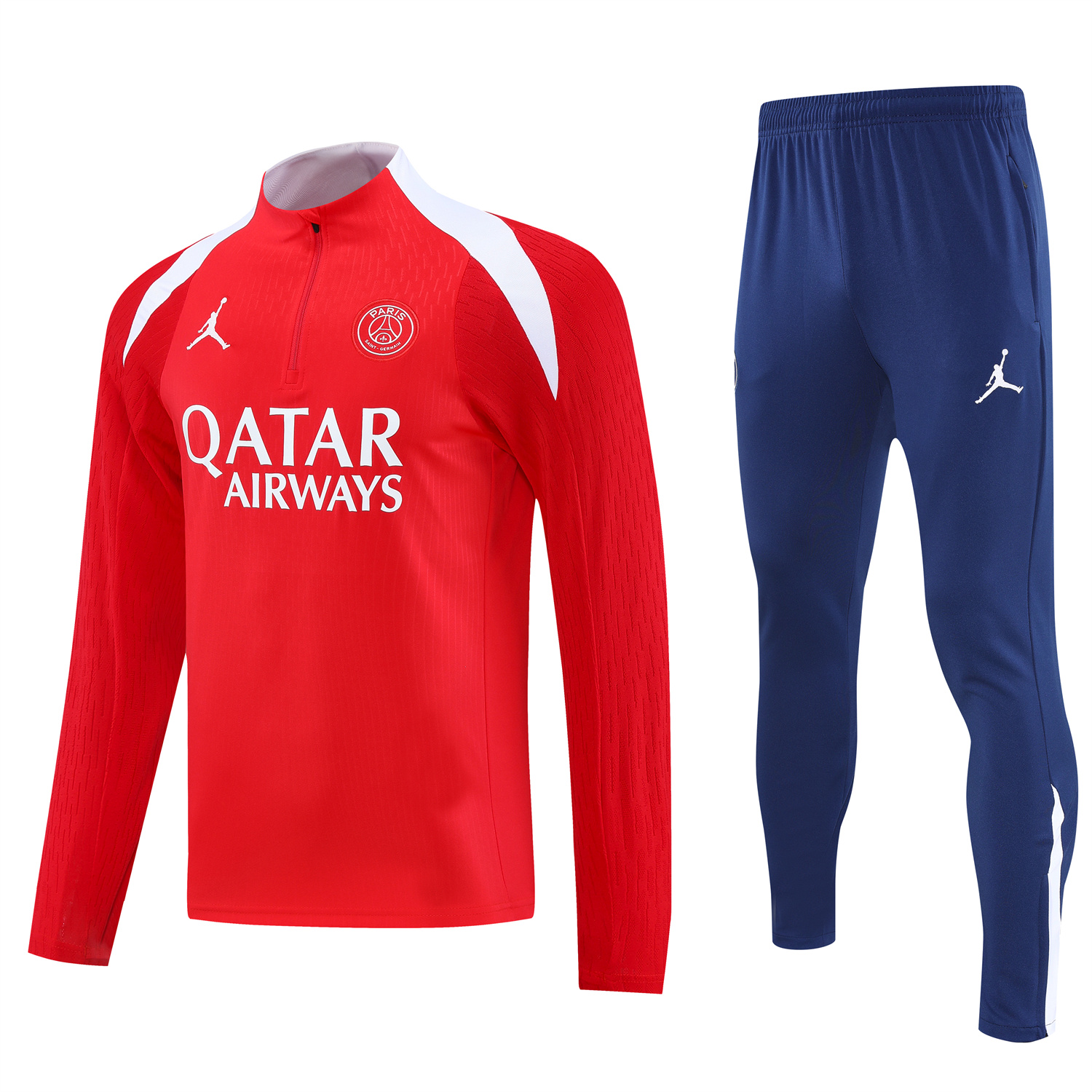 Paris Saint-Germain PSG 25-26 Long Sleeve Training Set - Red Top and Deep Blue Pants - ReplicasJersey
