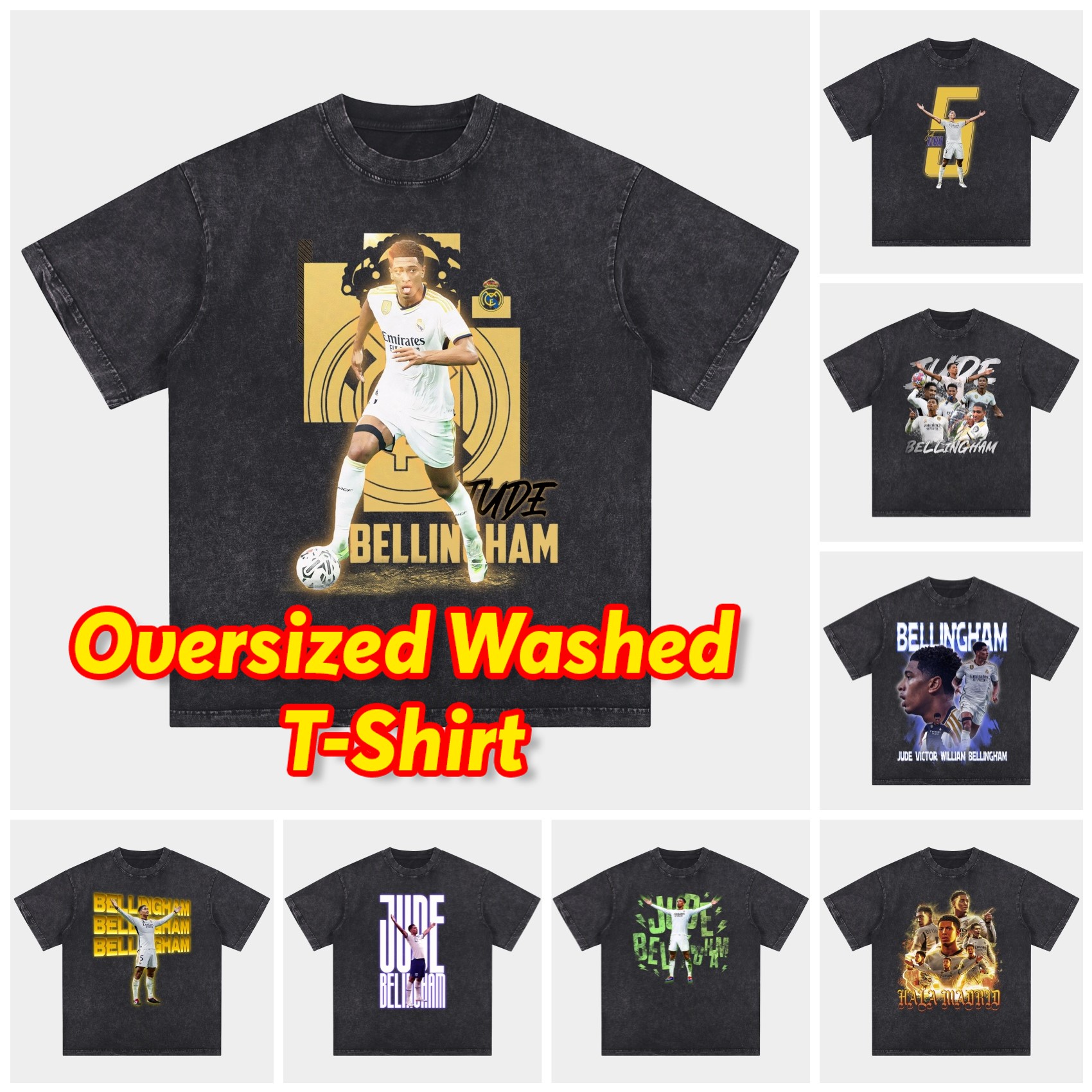 Bellingham Real Madrid England 24-25 25-26 Oversized Washed T-Shirt - ReplicasJersey