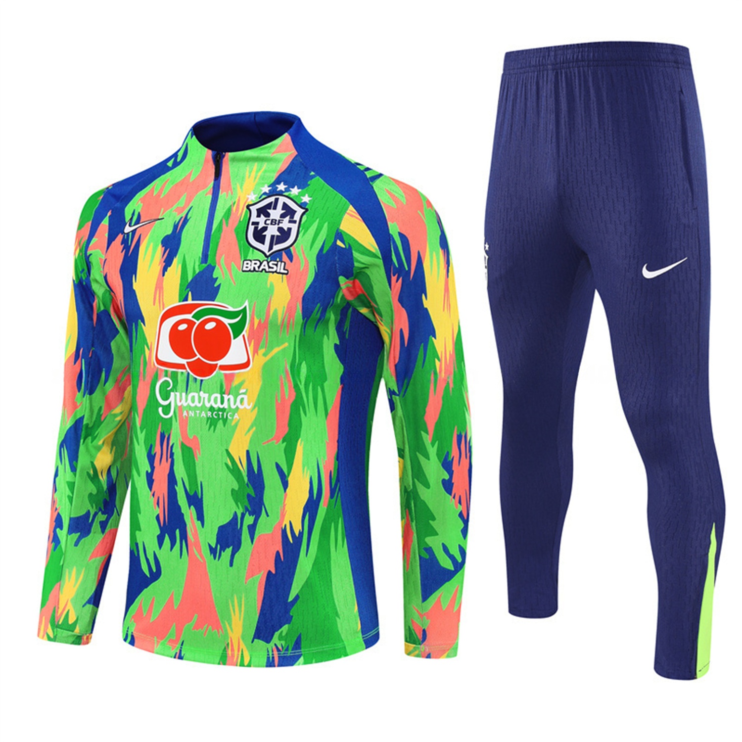 Brazil 25-26 Long Sleeve Training Set - Colorful Camouflage Top & Royal Blue Pants - ReplicasJersey