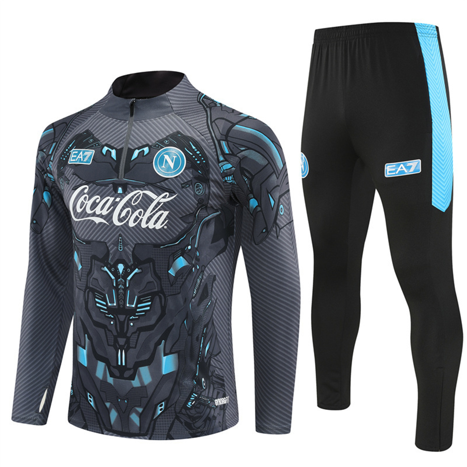 Napoli 25-26 Long Sleeve Training Set - Gray Mecha Top & Black Pants - ReplicasJersey