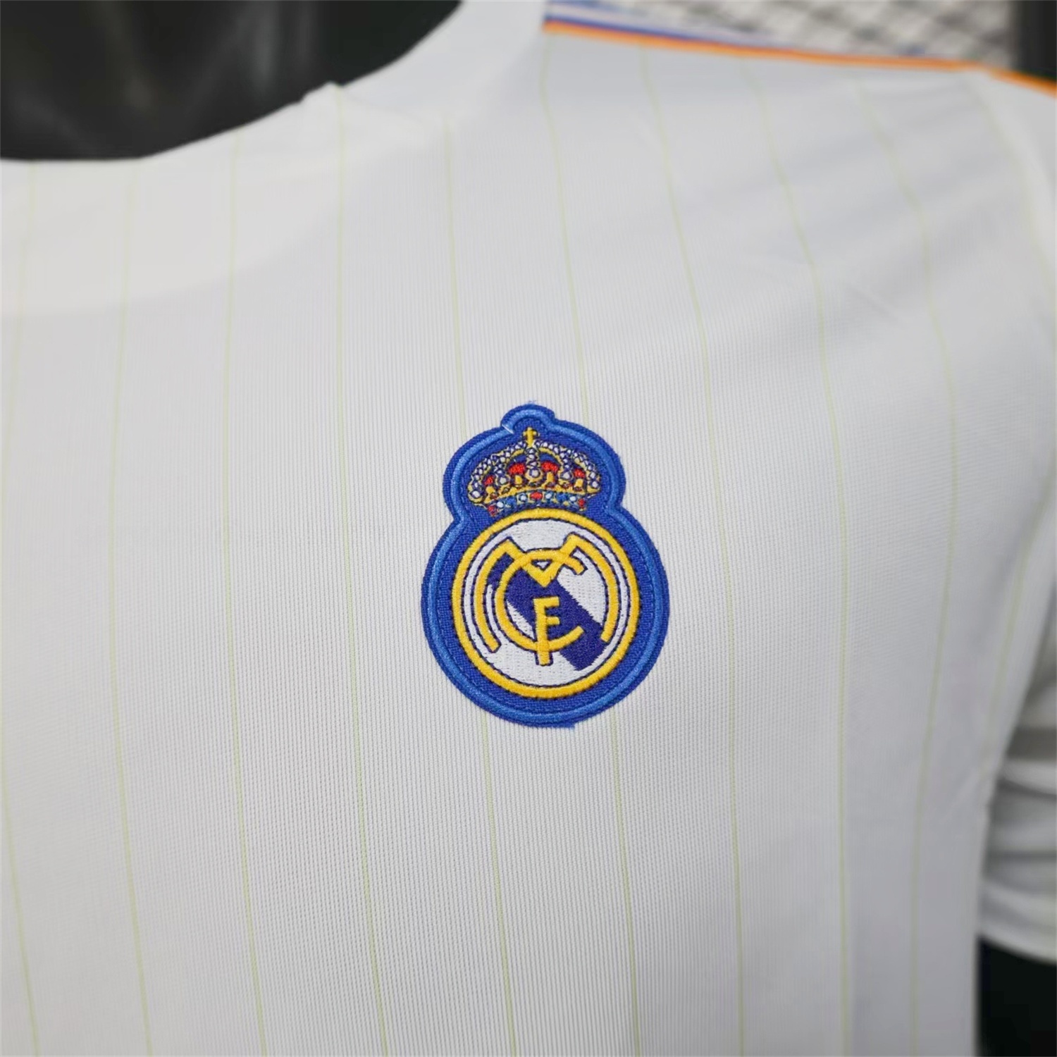 Real Madrid 25-26 Trefoil Blue Lines White Travel Jersey - Player Version - ReplicasJersey