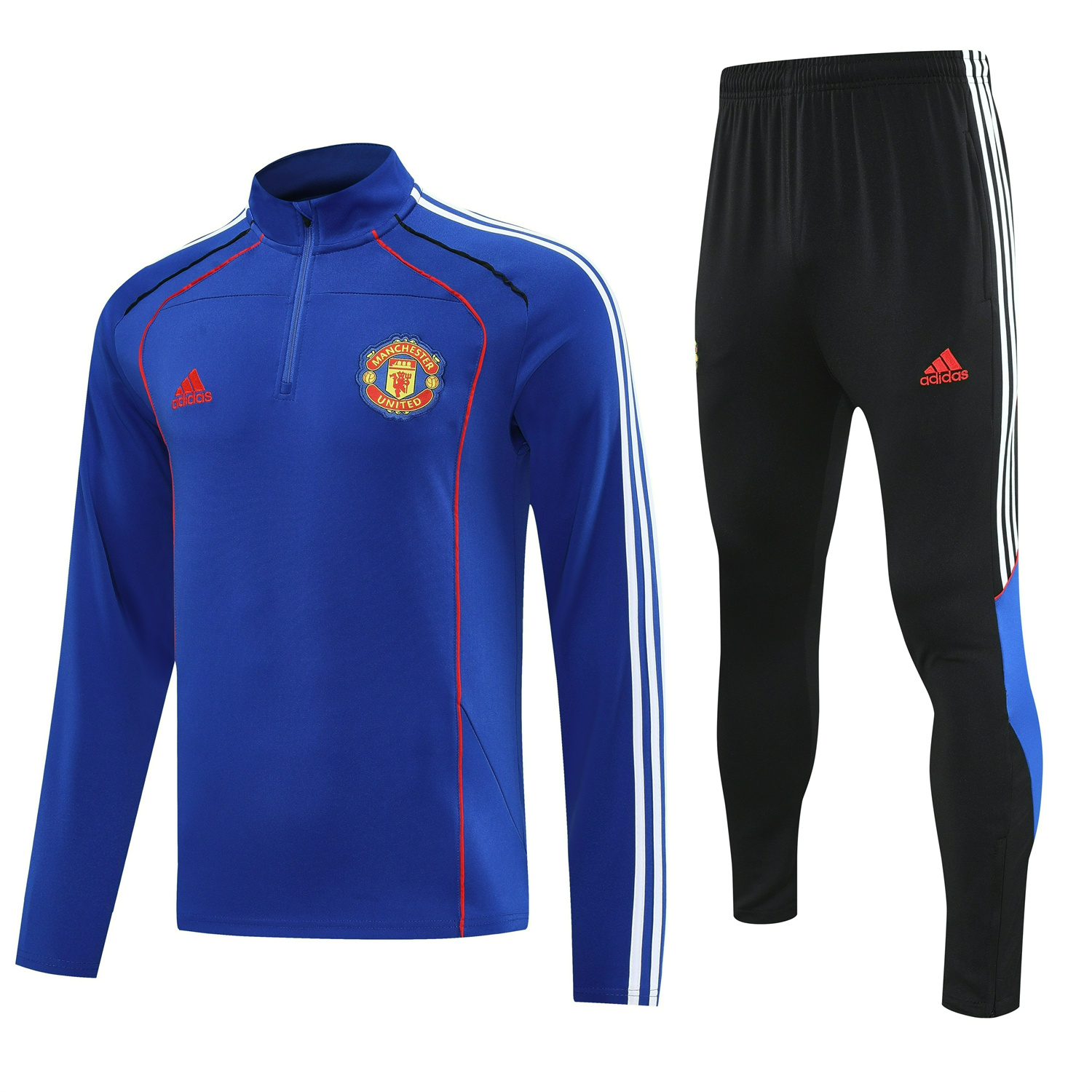 Manchester United 25-26 Long Sleeve Training Set - Blue Top and Black Pants - ReplicasJersey
