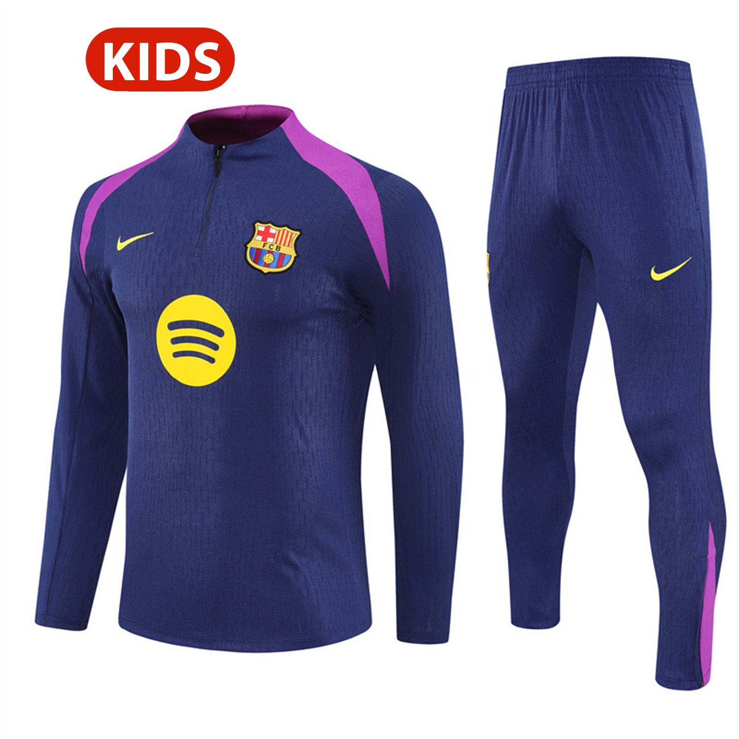 Barcelona 25-26 Kids Long Sleeve Training Set - Royal Blue Top Yellow Sponsor & Royal Blue Pants - ReplicasJersey