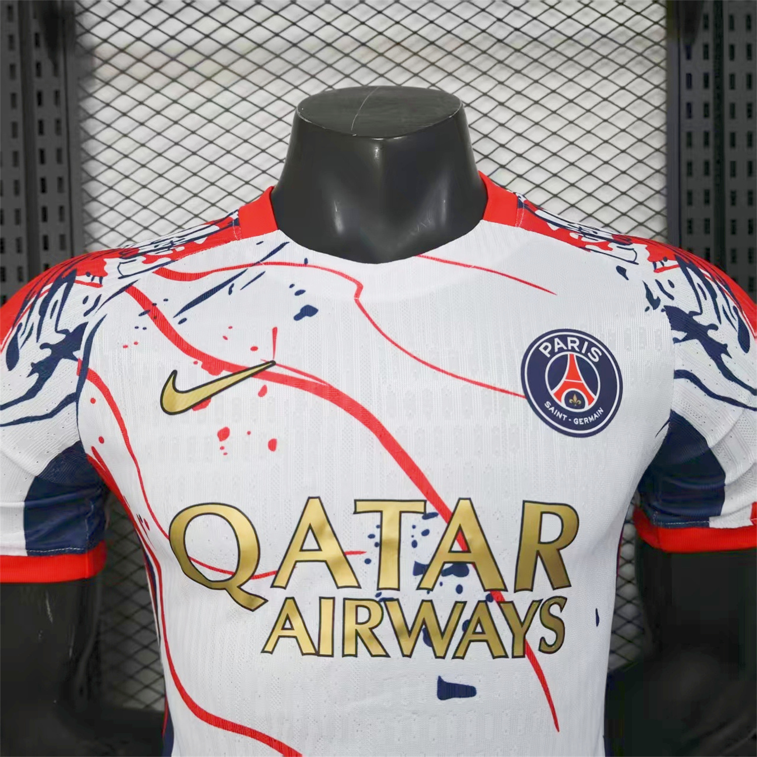 Paris Saint-Germain PSG 25-26 Red And Blue Lines White Special Jersey - Player Version - ReplicasJersey