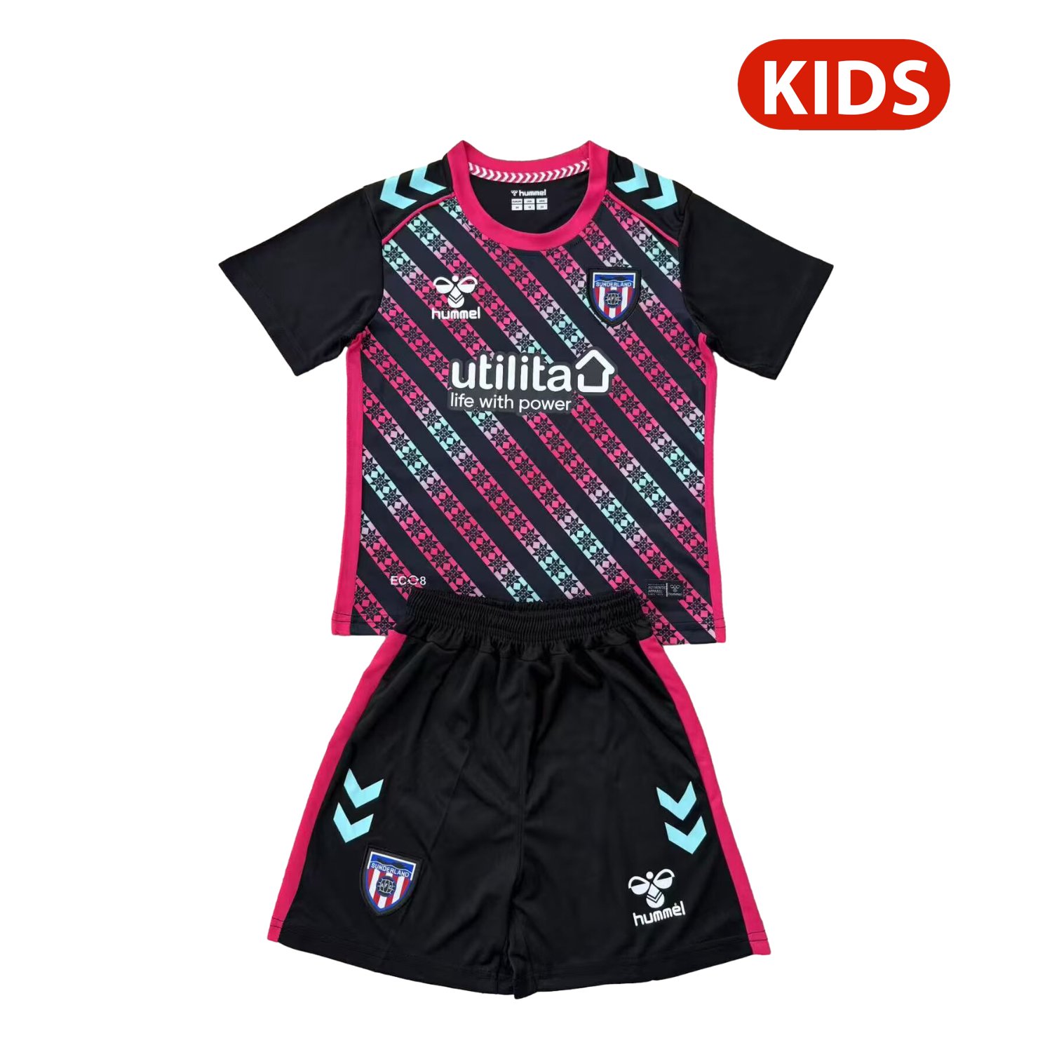 Sunderland 25-26 Goalkeeper Black And Pink Kids Kit - ReplicasJersey