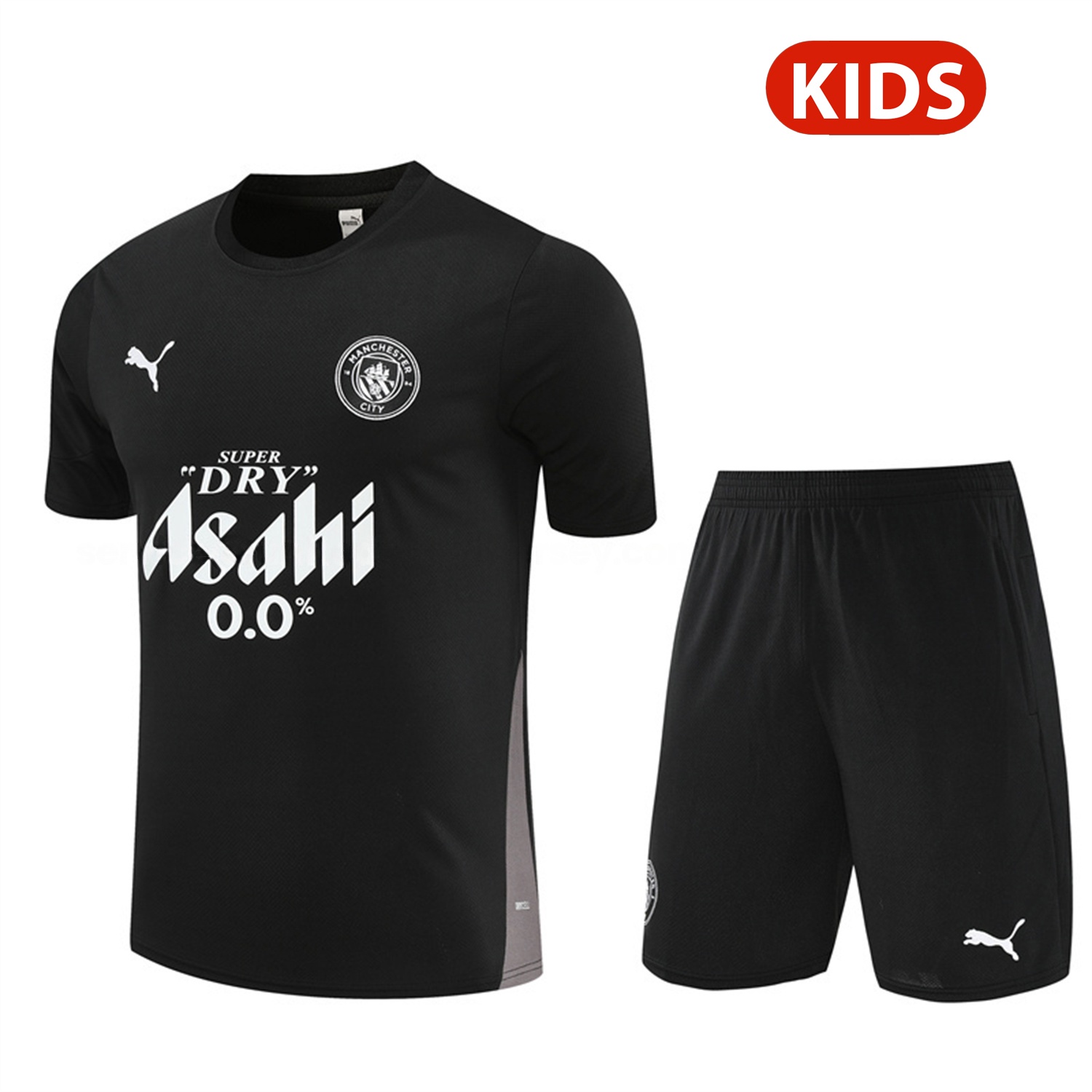 Manchester City 25-26 Kids Short-Sleeve Training Set - Black Top & Black Shorts - ReplicasJersey