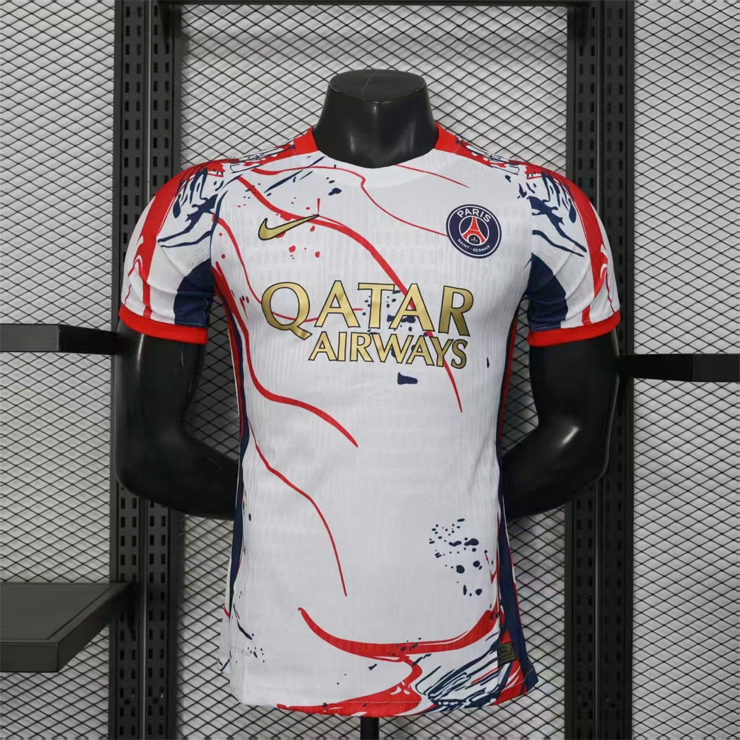 Paris Saint-Germain PSG 25-26 Red And Blue Lines White Special Jersey - Player Version - ReplicasJersey