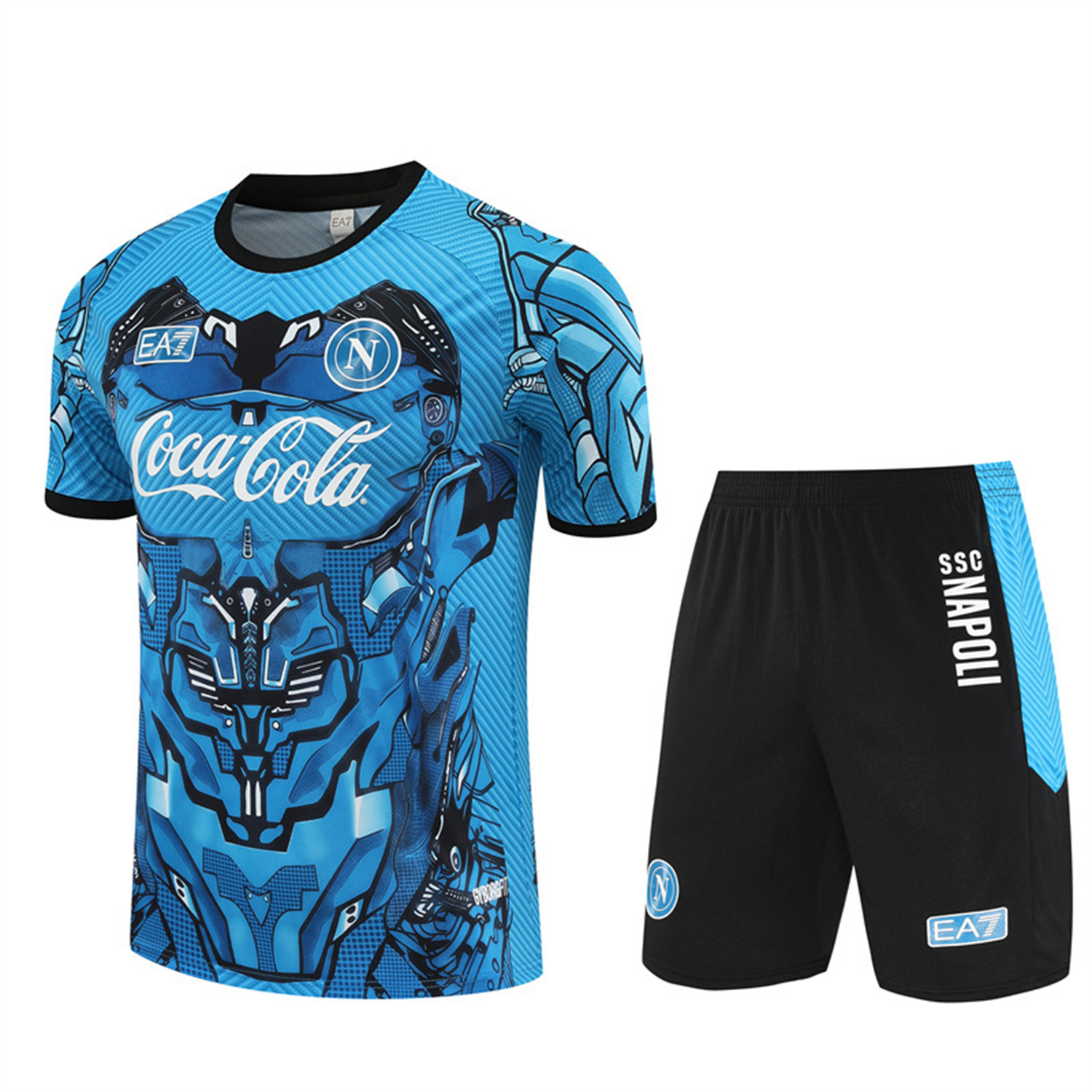 Napoli 25-26 Short-Sleeve Training Set - Blue Mecha Top & Black Shorts - ReplicasJersey